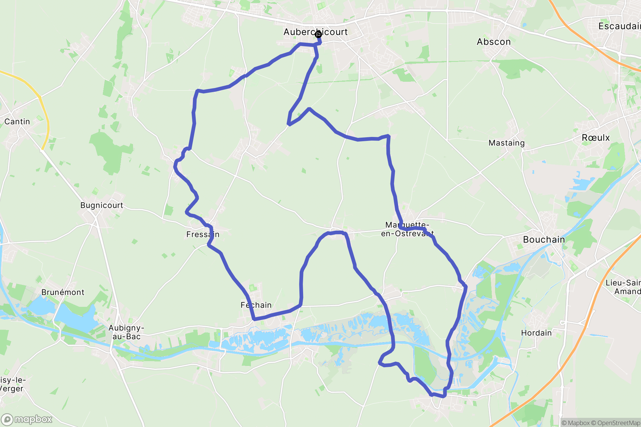 Auberchicourt : carte du parcours de randonnée - France