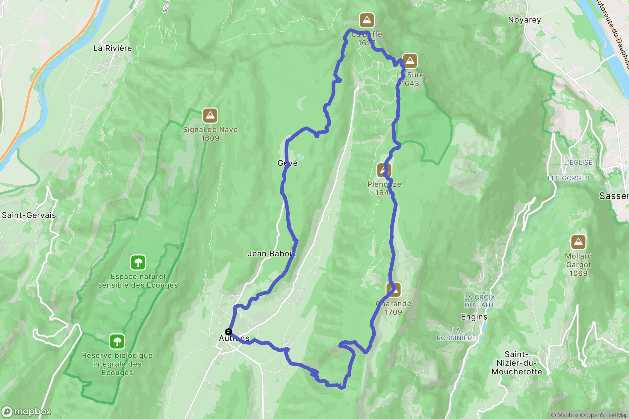Autrans-Méaudre en Vercors : carte du parcours de randonnée - France