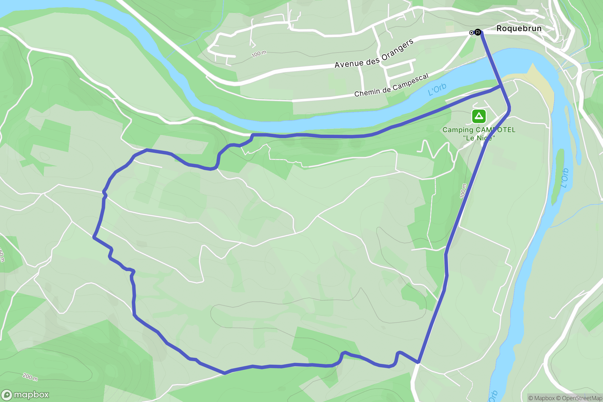 Roquebrun : carte du parcours de randonnée - France