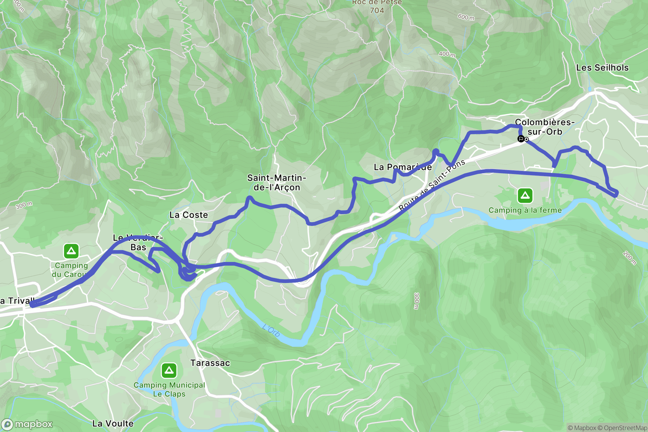 Colombières-sur-Orb : carte du parcours de randonnée - France