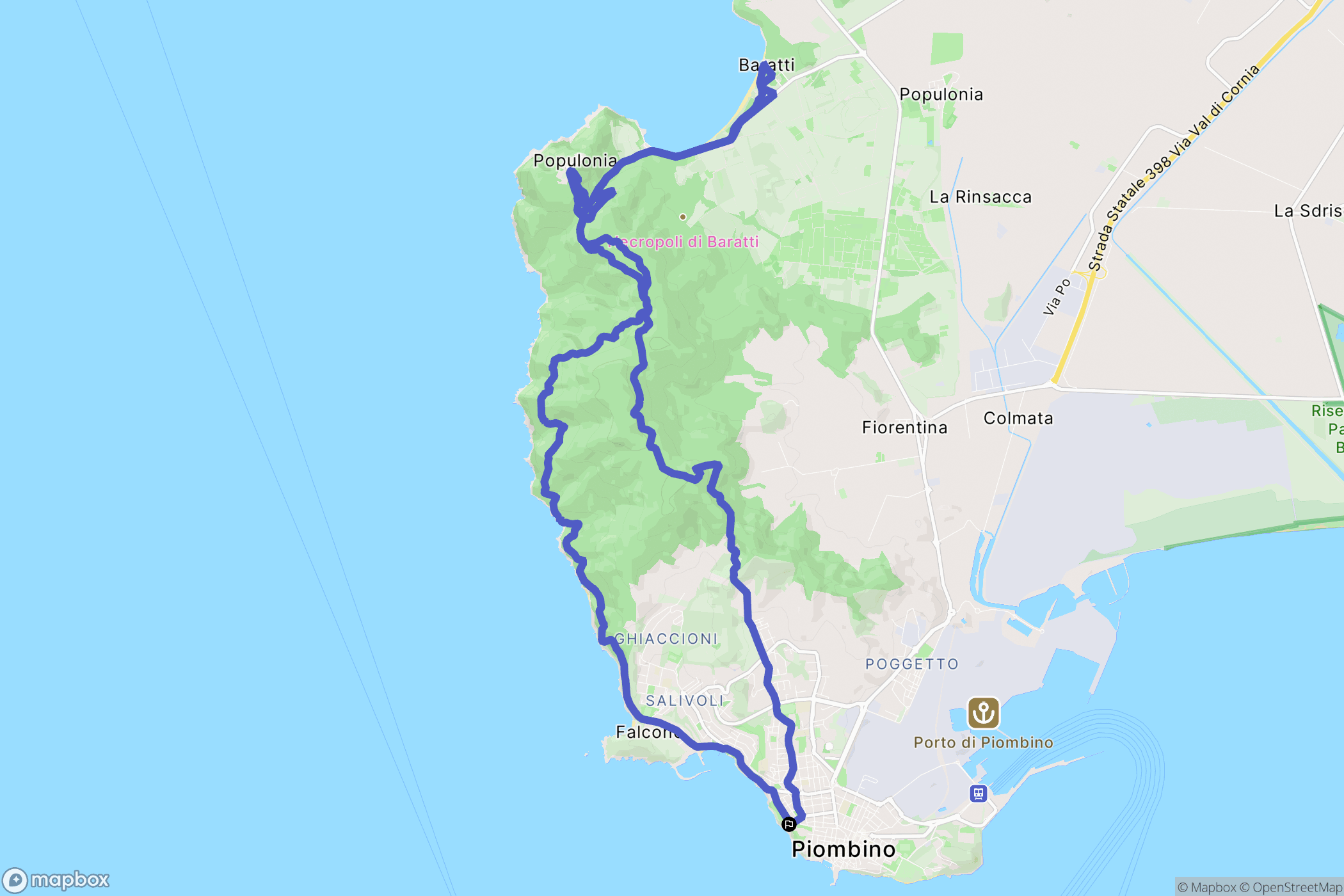 Piombino : carte du parcours de randonnée - Italy