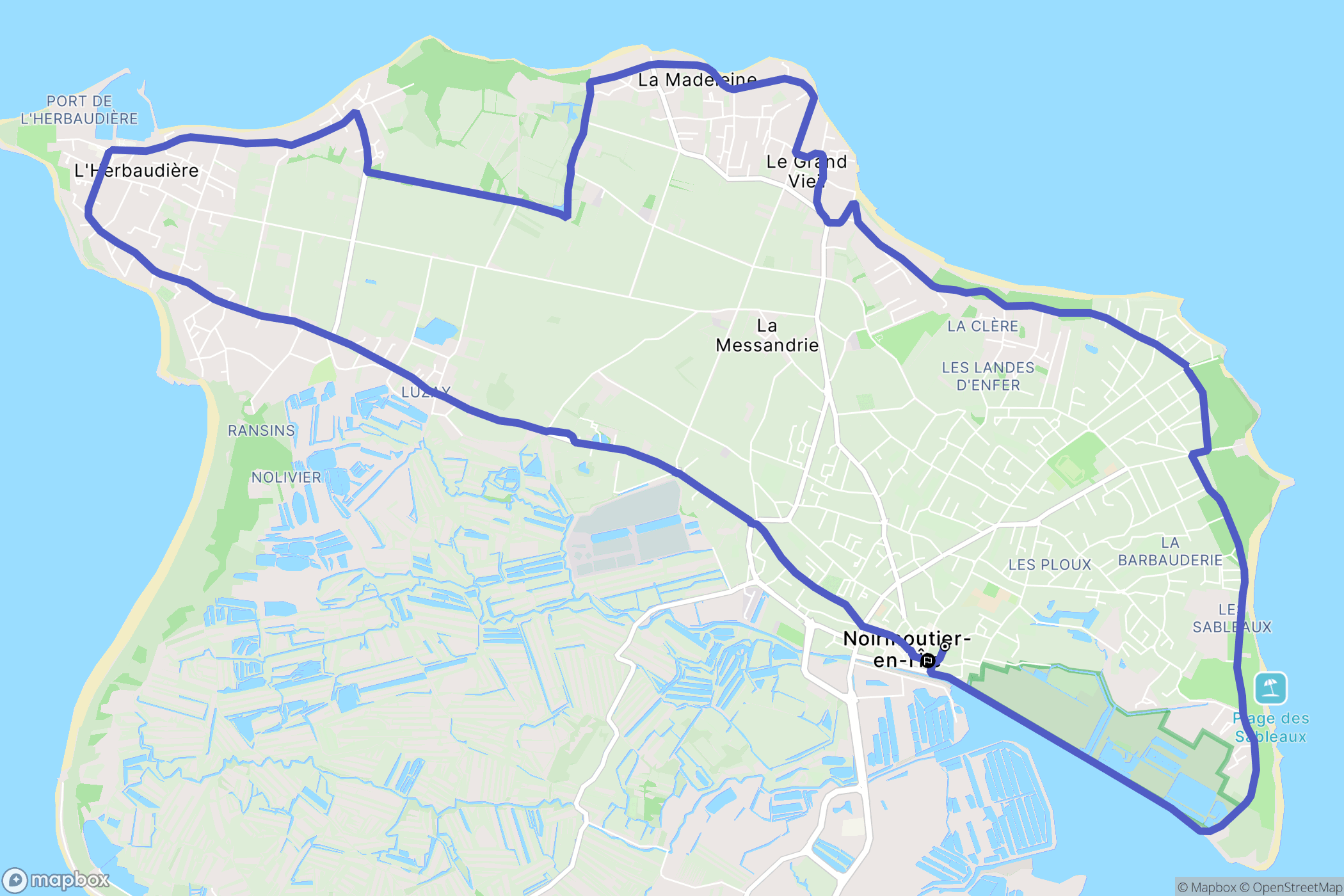 Noirmoutier-en-l'Île : carte du parcours de randonnée - France