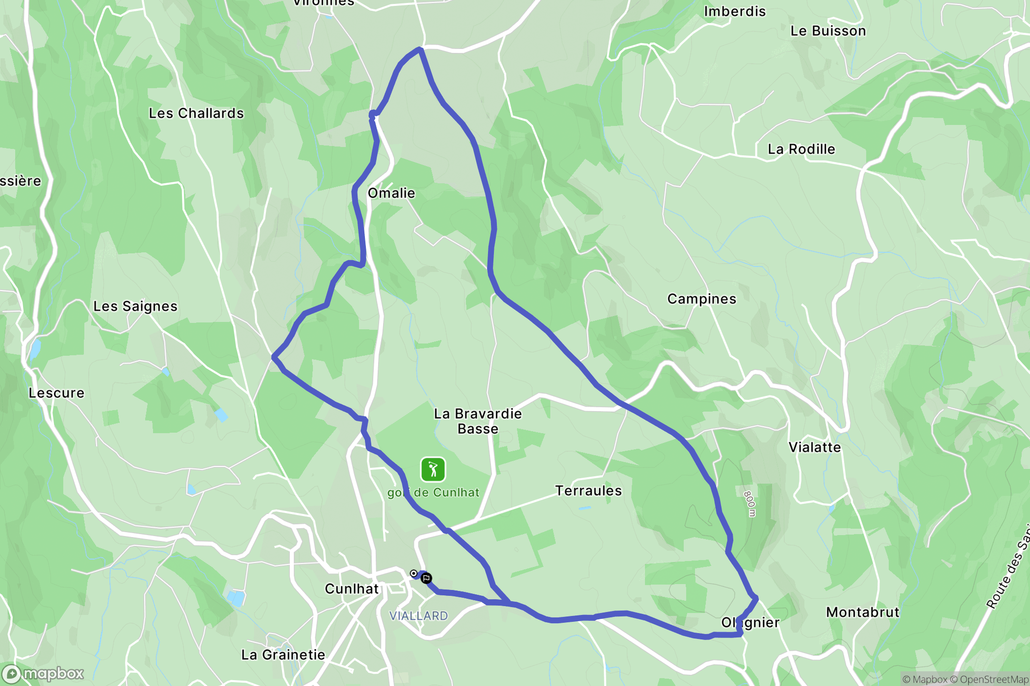 Cunlhat : carte du parcours de randonnée - France