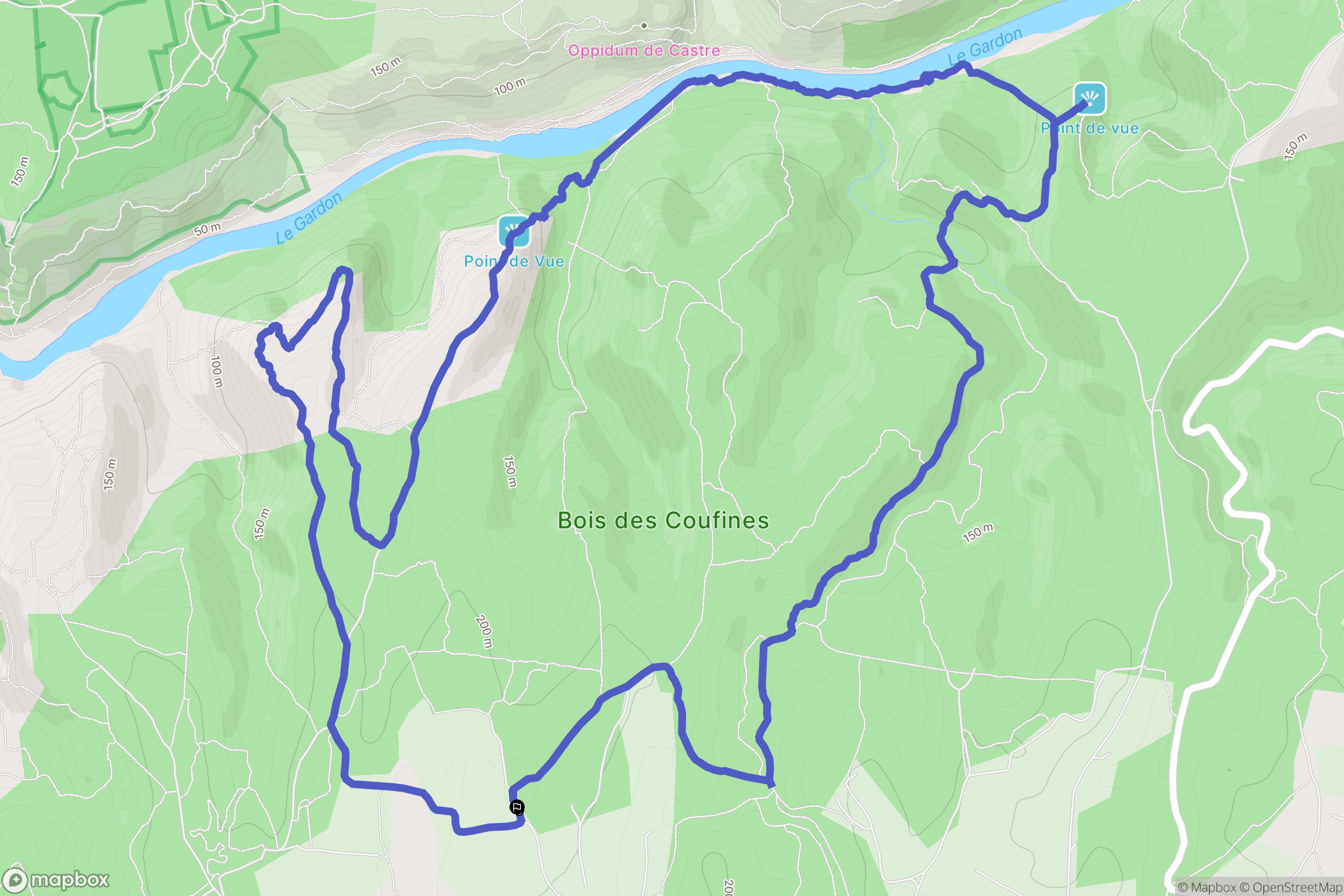 Cabrières : carte du parcours de randonnée - France