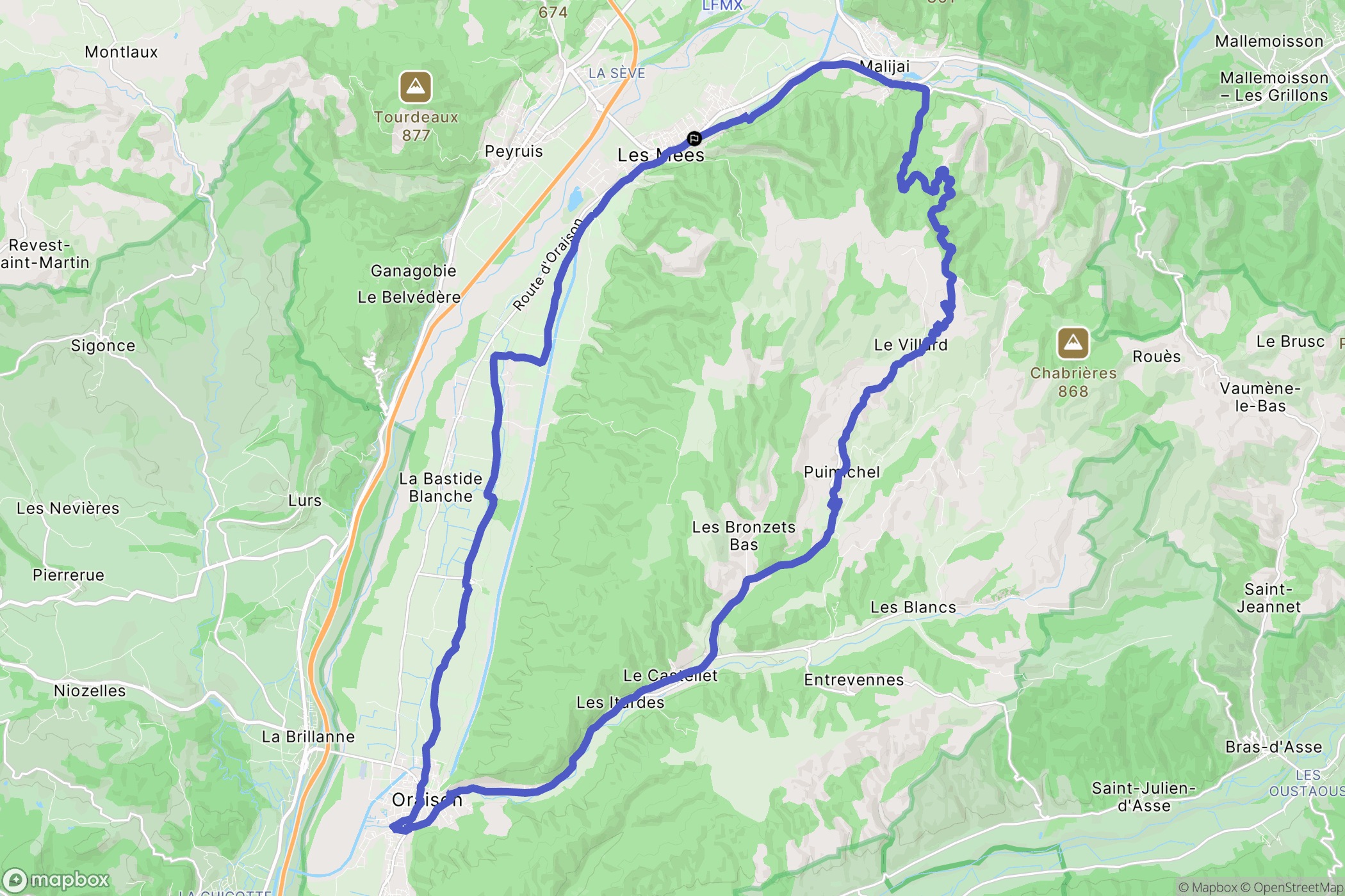 Les Mées : carte du parcours de randonnée - France