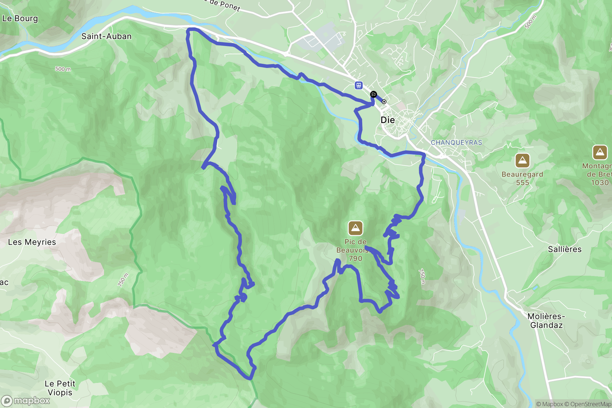 Die : carte du parcours de randonnée - France