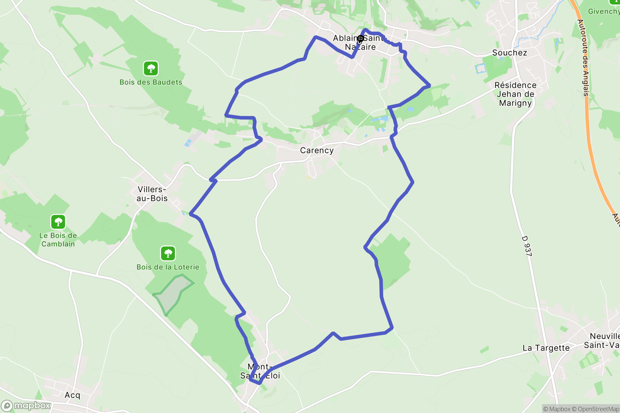 Ablain-Saint-Nazaire : carte du parcours de randonnée - France