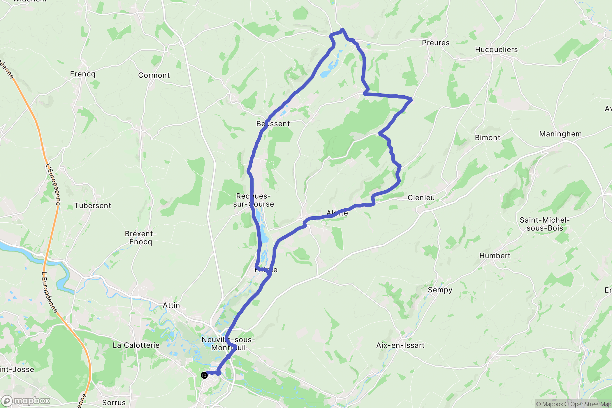 Montreuil-sur-Mer : carte du parcours de randonnée - France