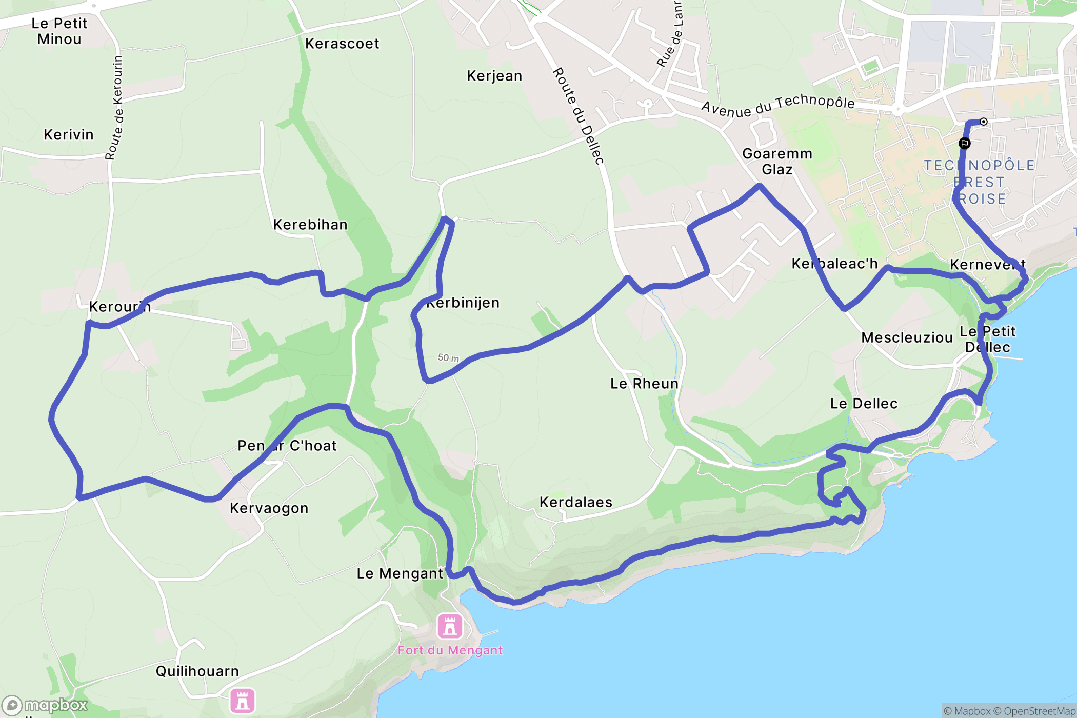 Plouzané : carte du parcours de randonnée - France