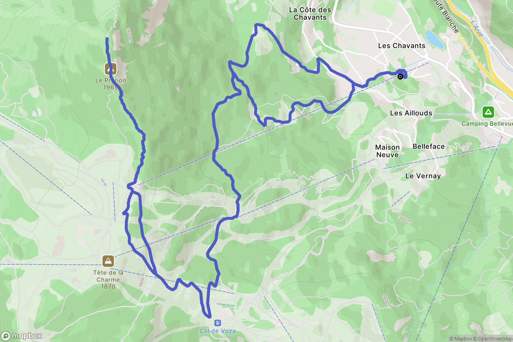Les Houches : carte du parcours de randonnée - France
