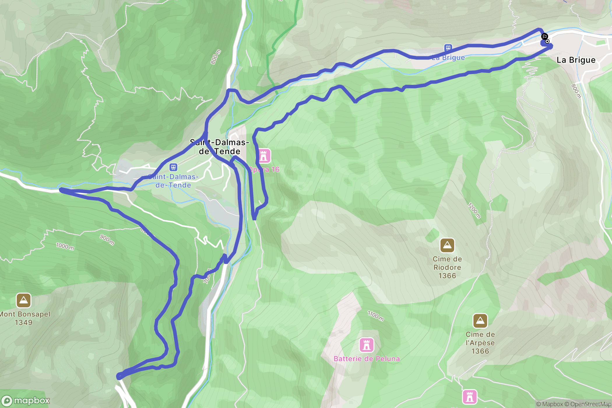 La Brigue : carte du parcours de randonnée - France