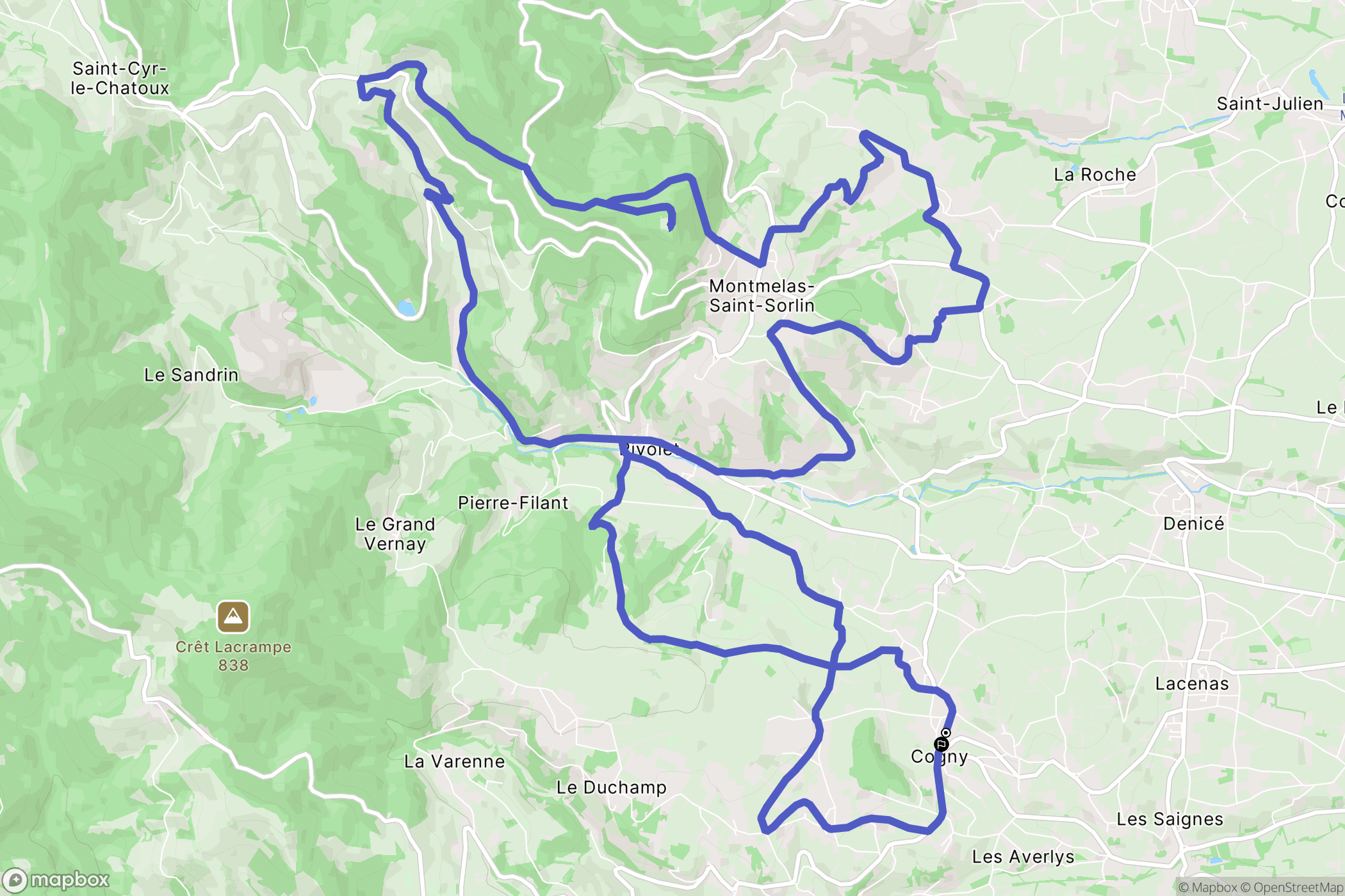 Cogny : carte du parcours de randonnée - France