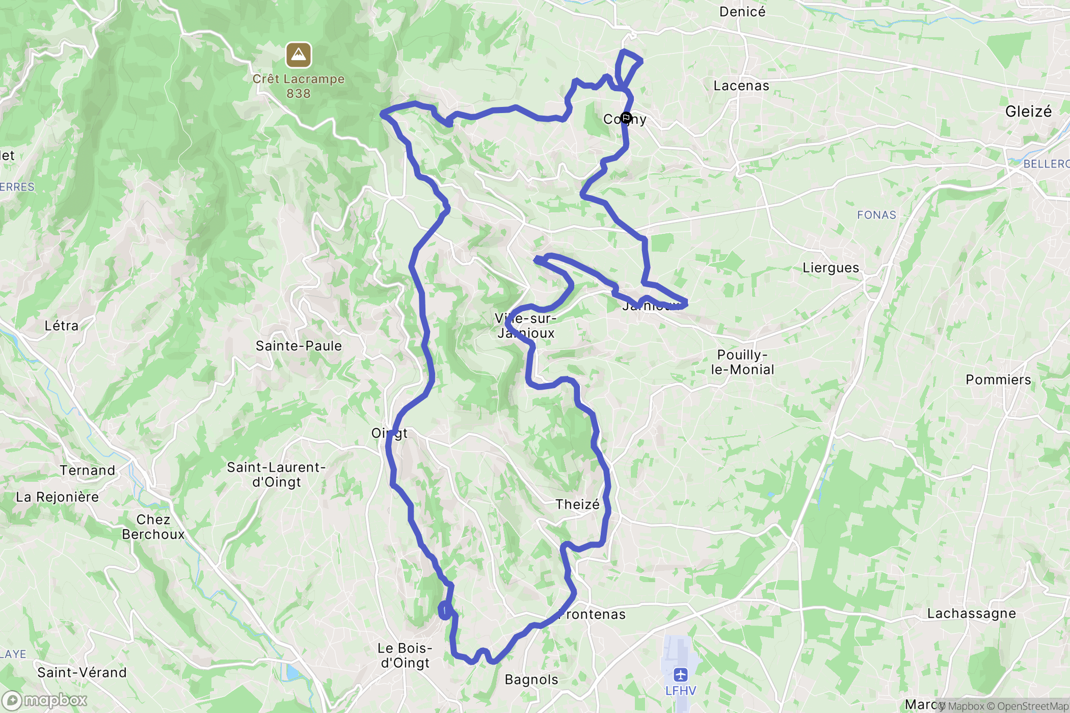 Cogny : carte du parcours de randonnée - France