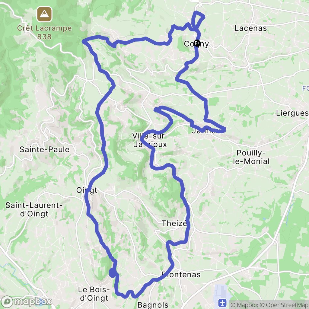 Cogny : carte du parcours de randonnée - France