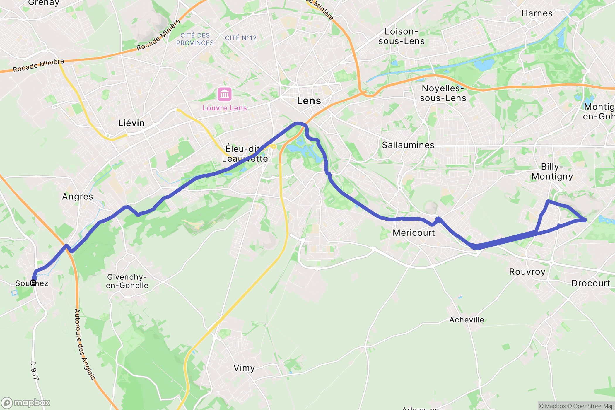 Souchez : carte du parcours de randonnée - France