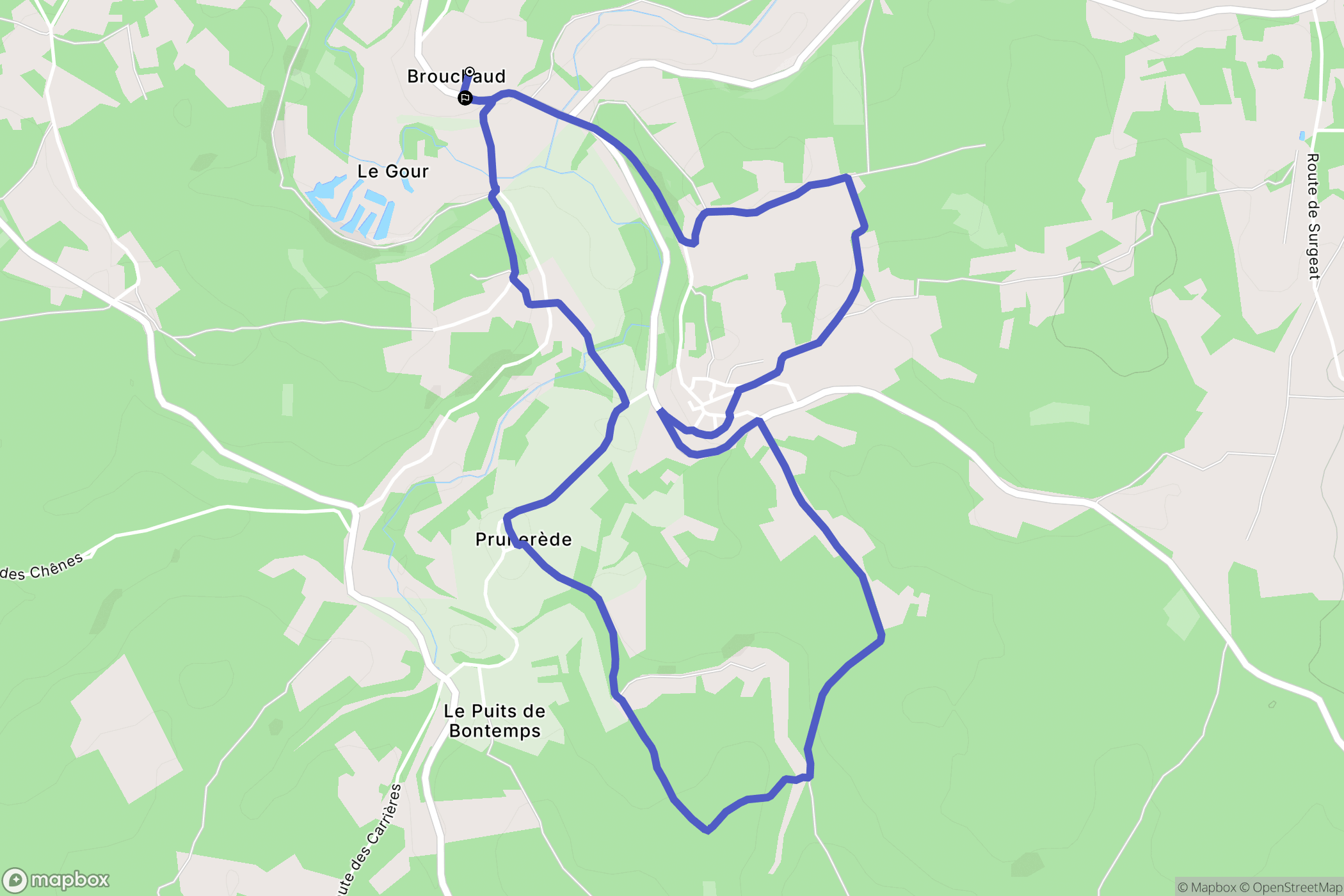 Brouchaud : carte du parcours de randonnée - France