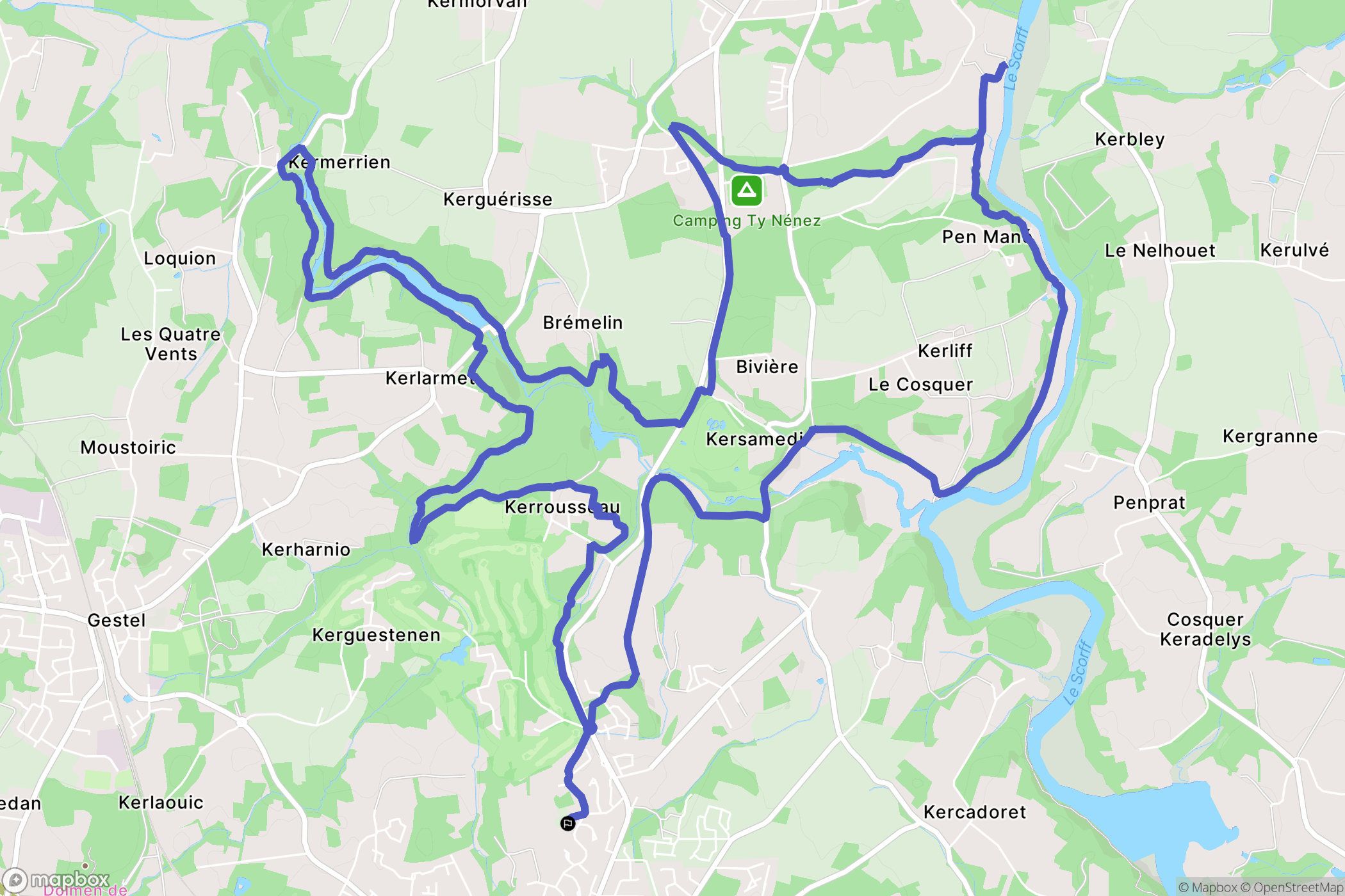 Quéven : carte du parcours de randonnée - France