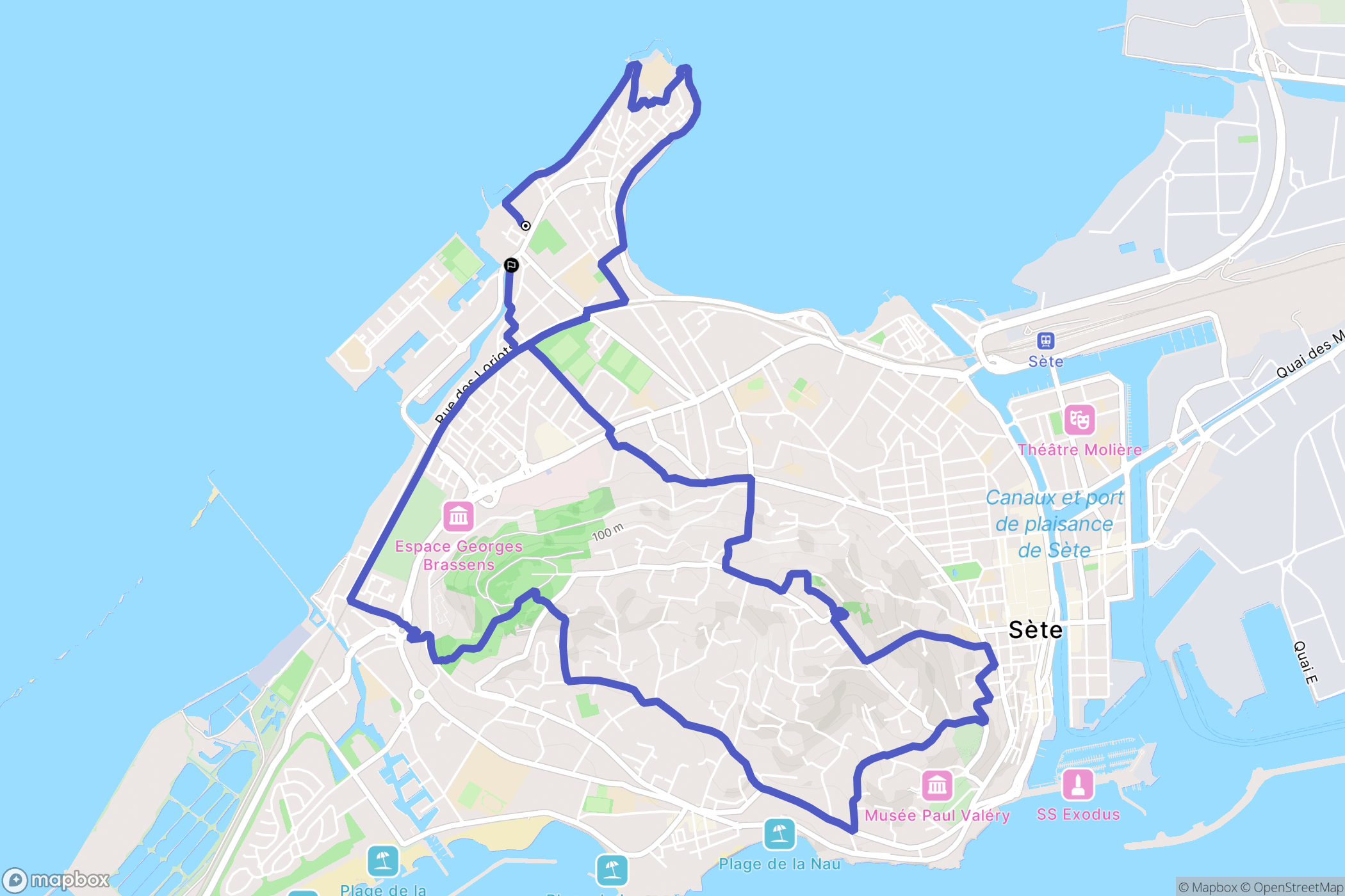 Sète : carte du parcours de randonnée - France