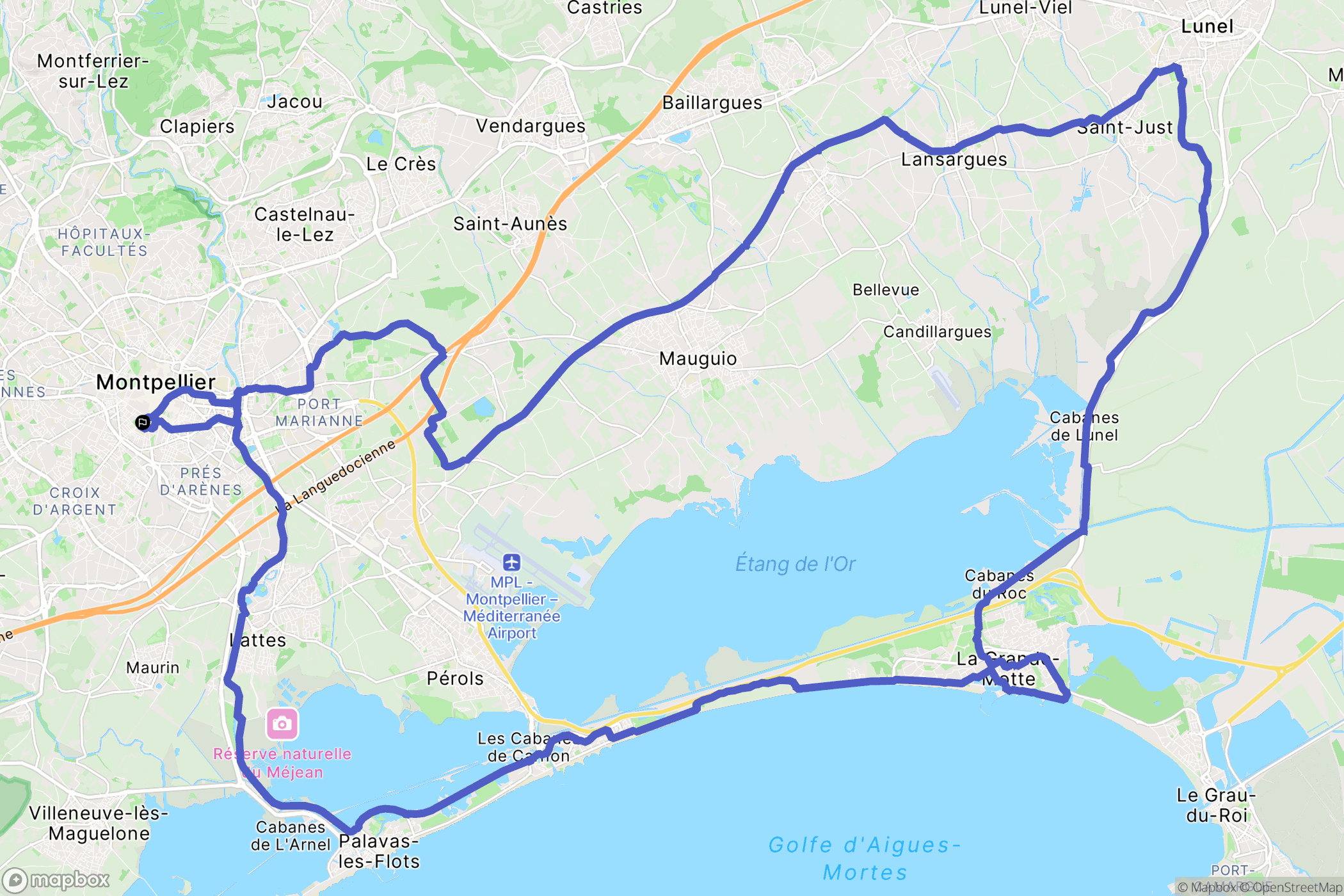 Montpellier : carte du parcours de randonnée - France