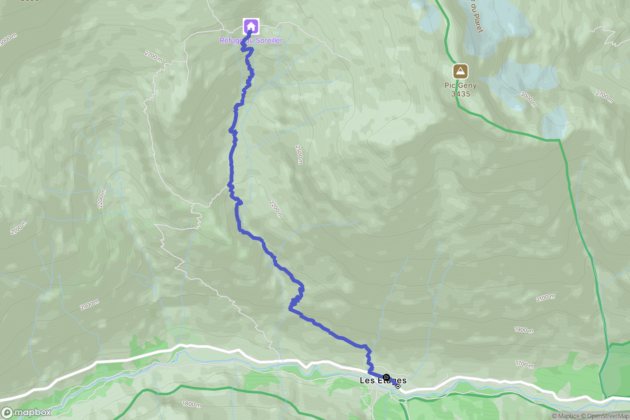 Saint-Christophe-en-Oisans : carte du parcours de randonnée - France