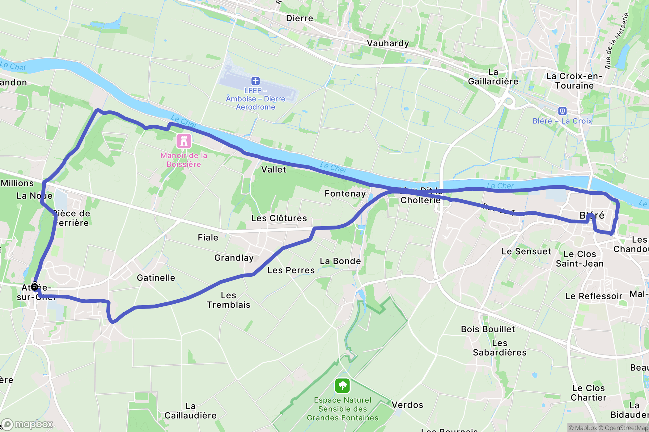 Athée-sur-Cher : carte du parcours de randonnée - France