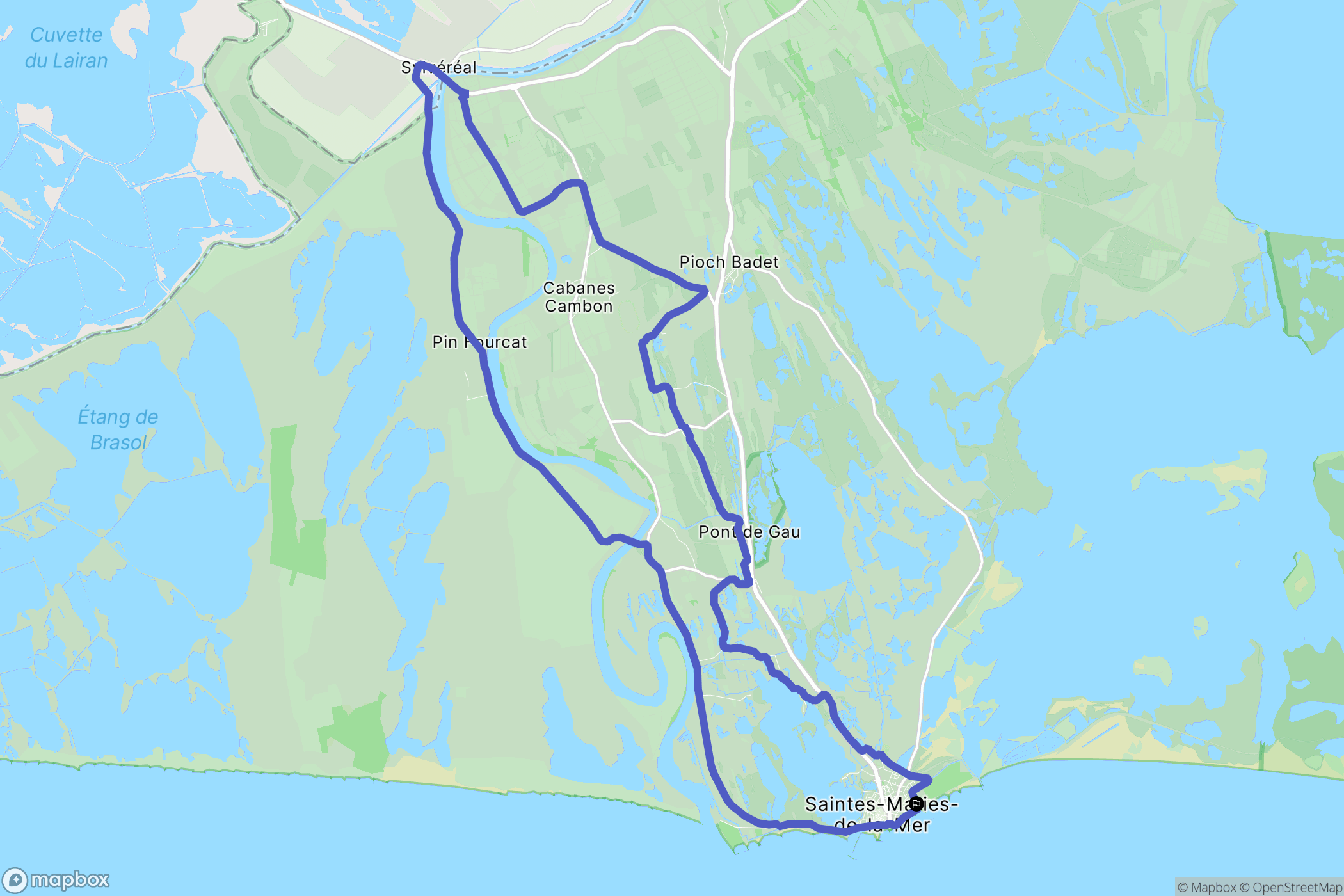 Saintes-Maries-de-la-Mer : carte du parcours de randonnée - France