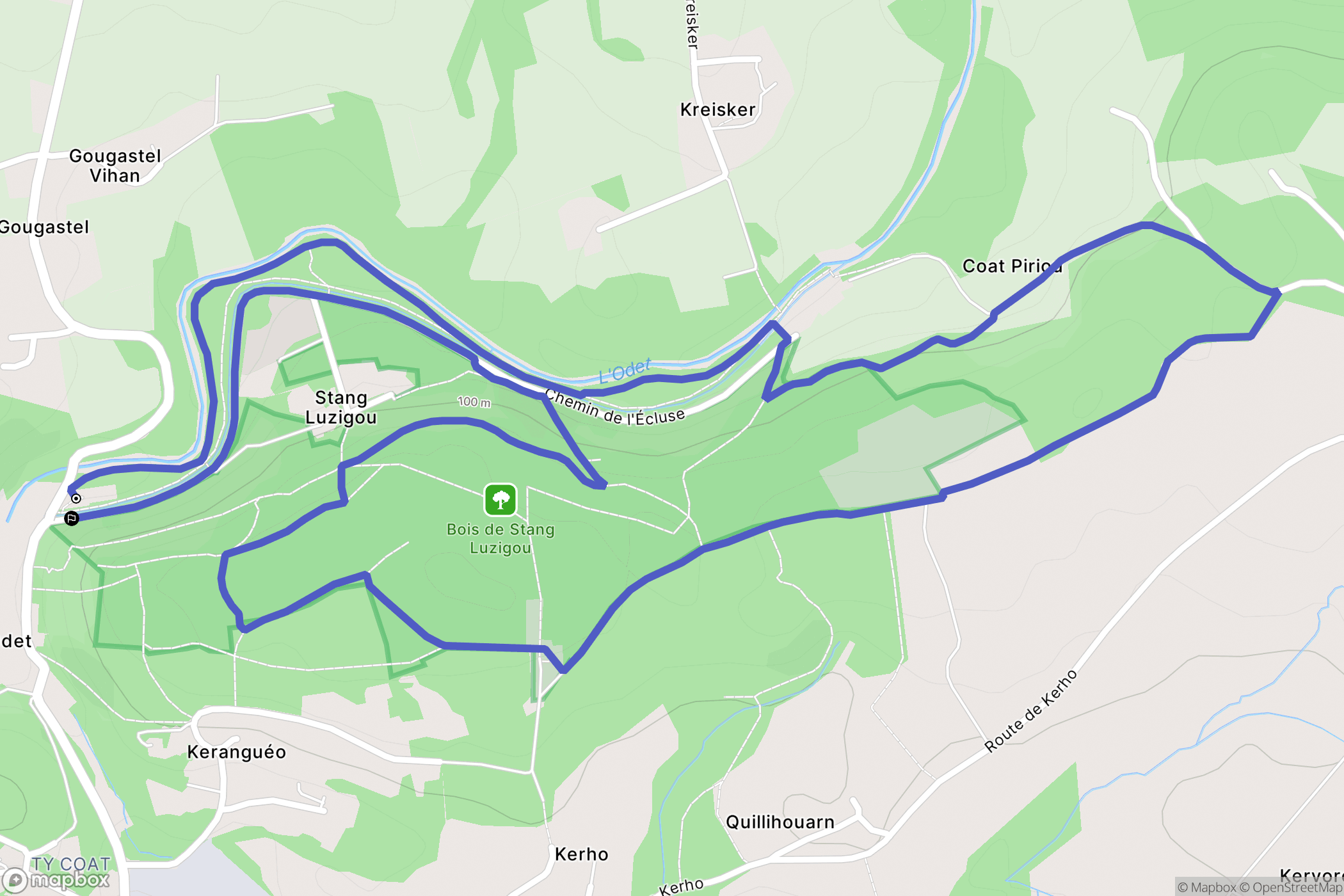 Ergué-Gabéric : carte du parcours de randonnée - France