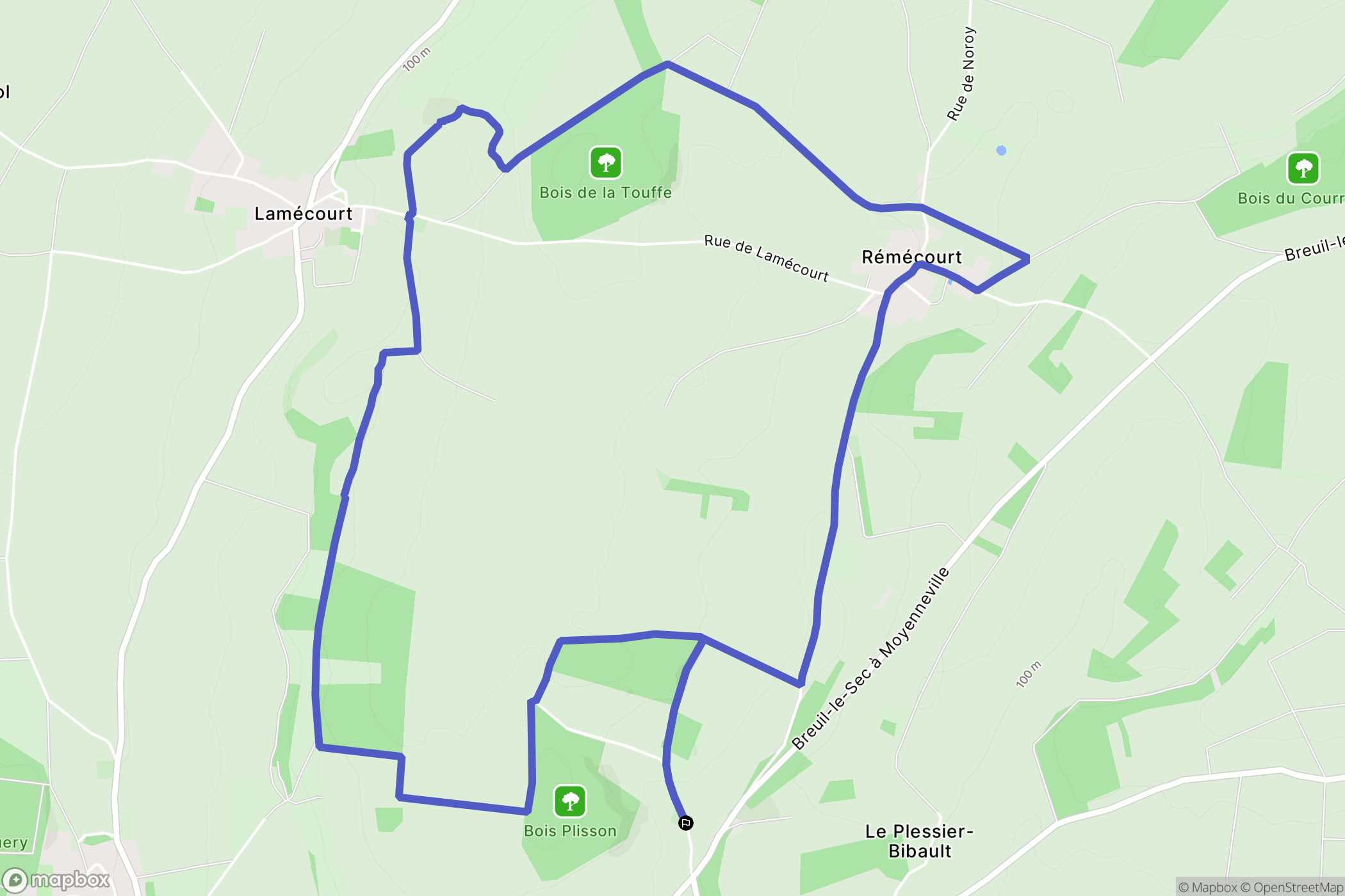 Saint-Aubin-sous-Erquery : carte du parcours de randonnée - France