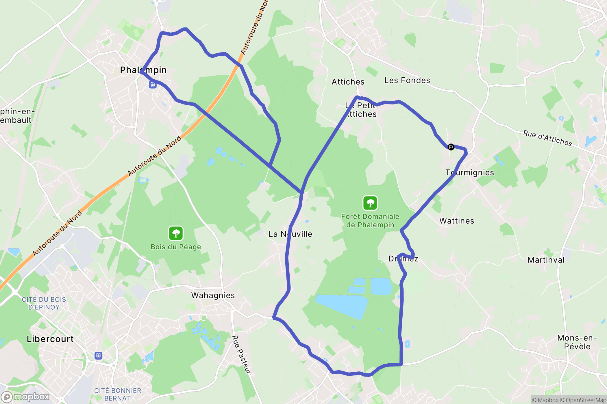 Tourmignies : carte du parcours de randonnée - France