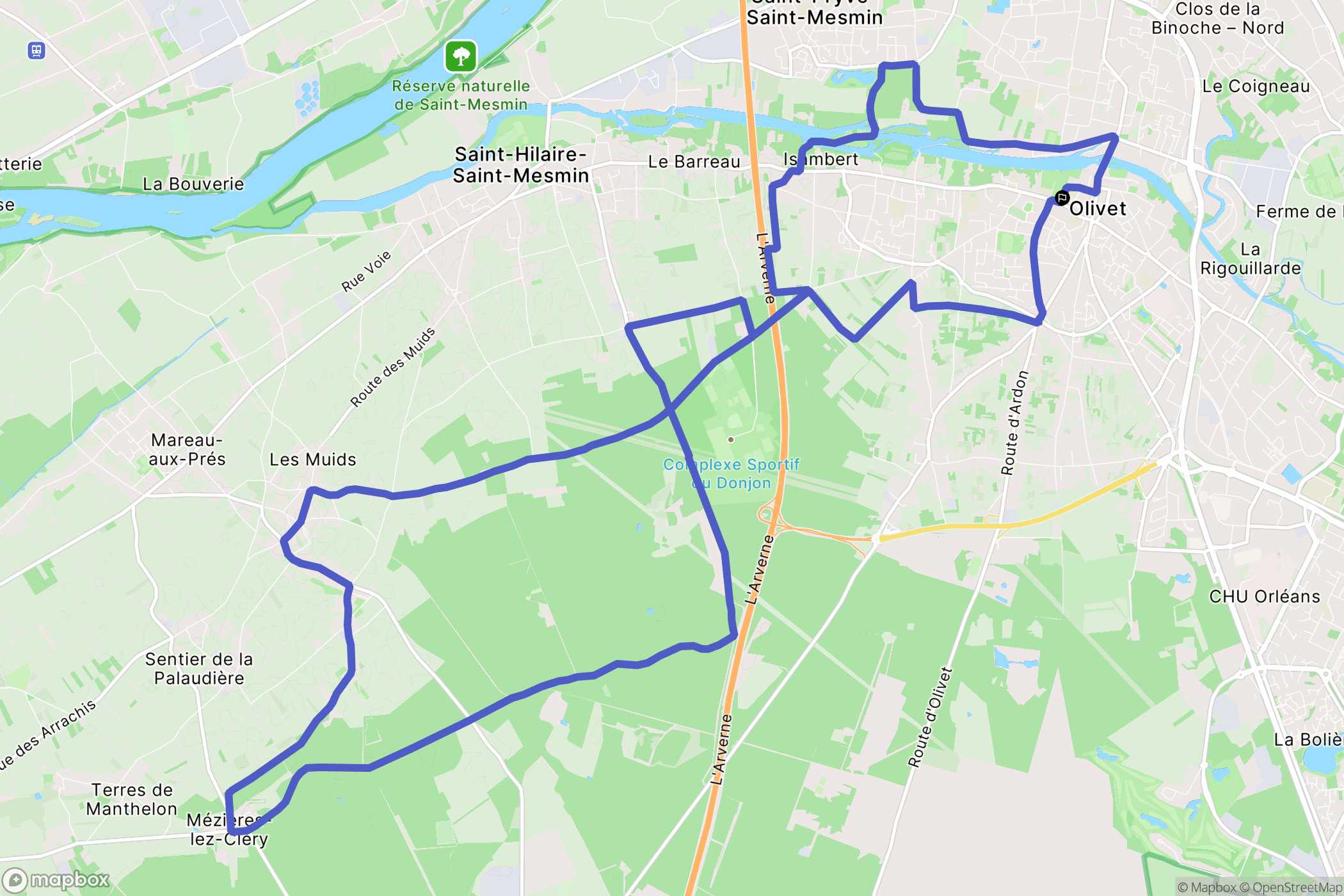 Olivet : carte du parcours de randonnée - France
