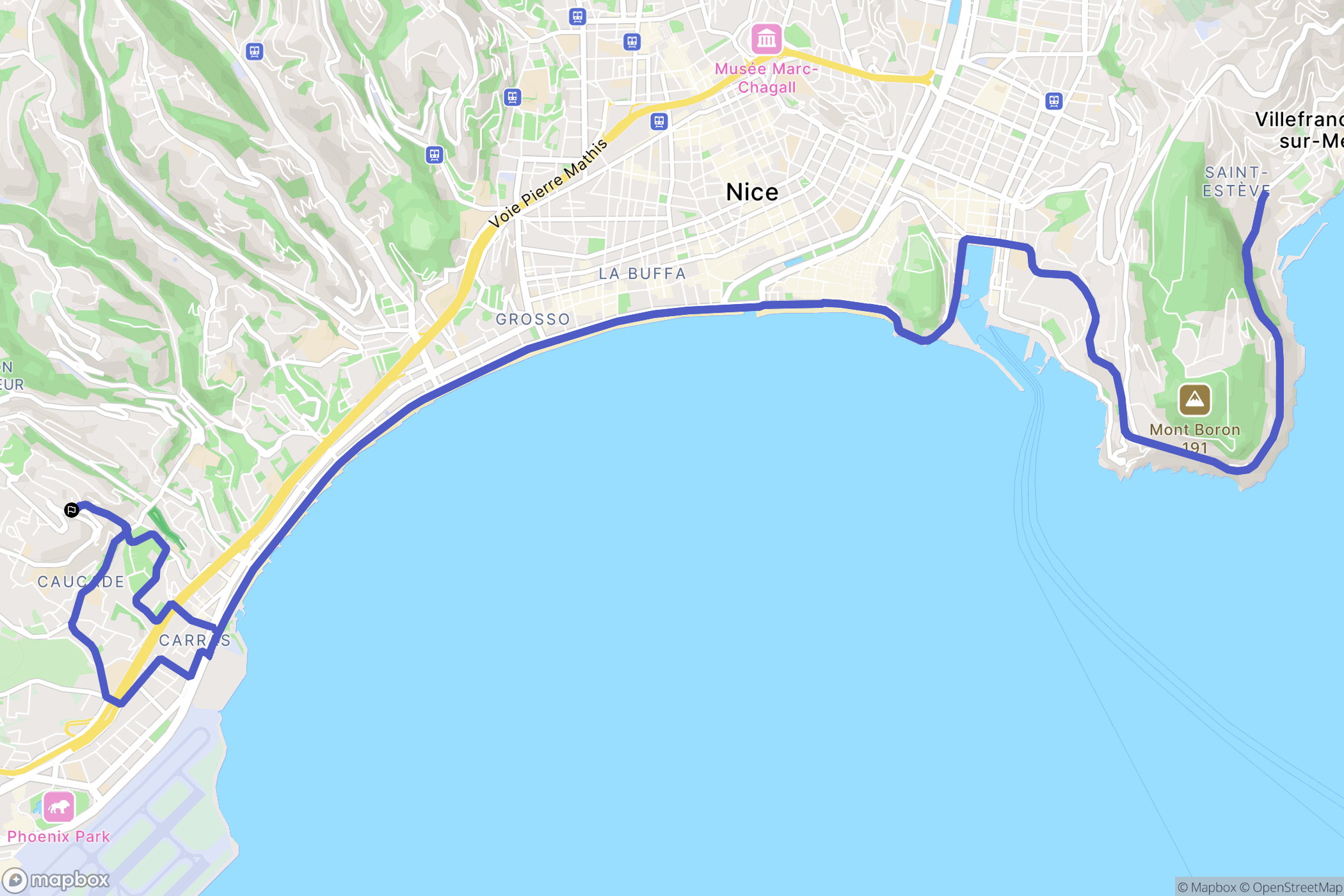 Nice : carte du parcours de randonnée - France