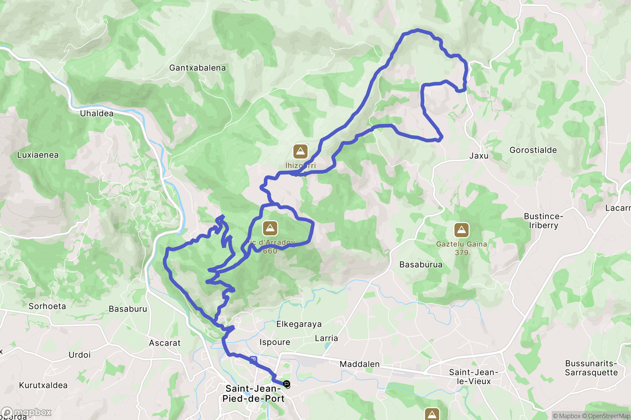 Saint-Jean-Pied-de-Port : carte du parcours de randonnée - France