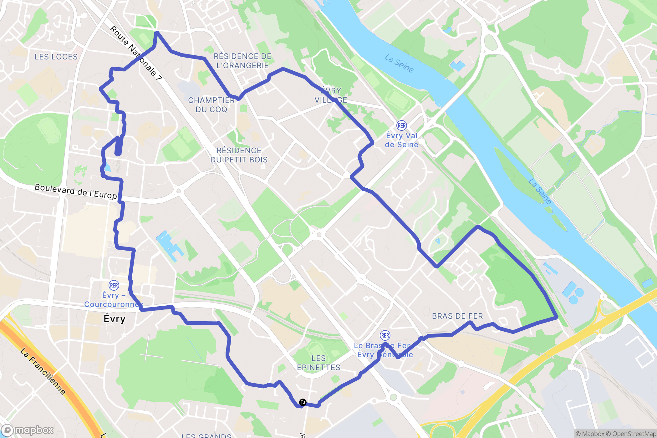 Évry-Courcouronnes : carte du parcours de randonnée - France