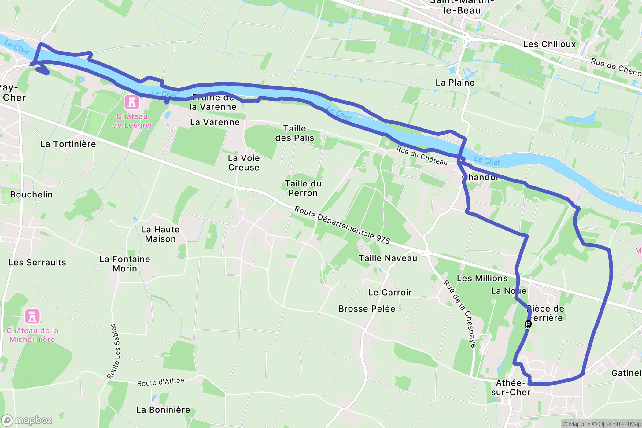Athée-sur-Cher : carte du parcours de randonnée - France