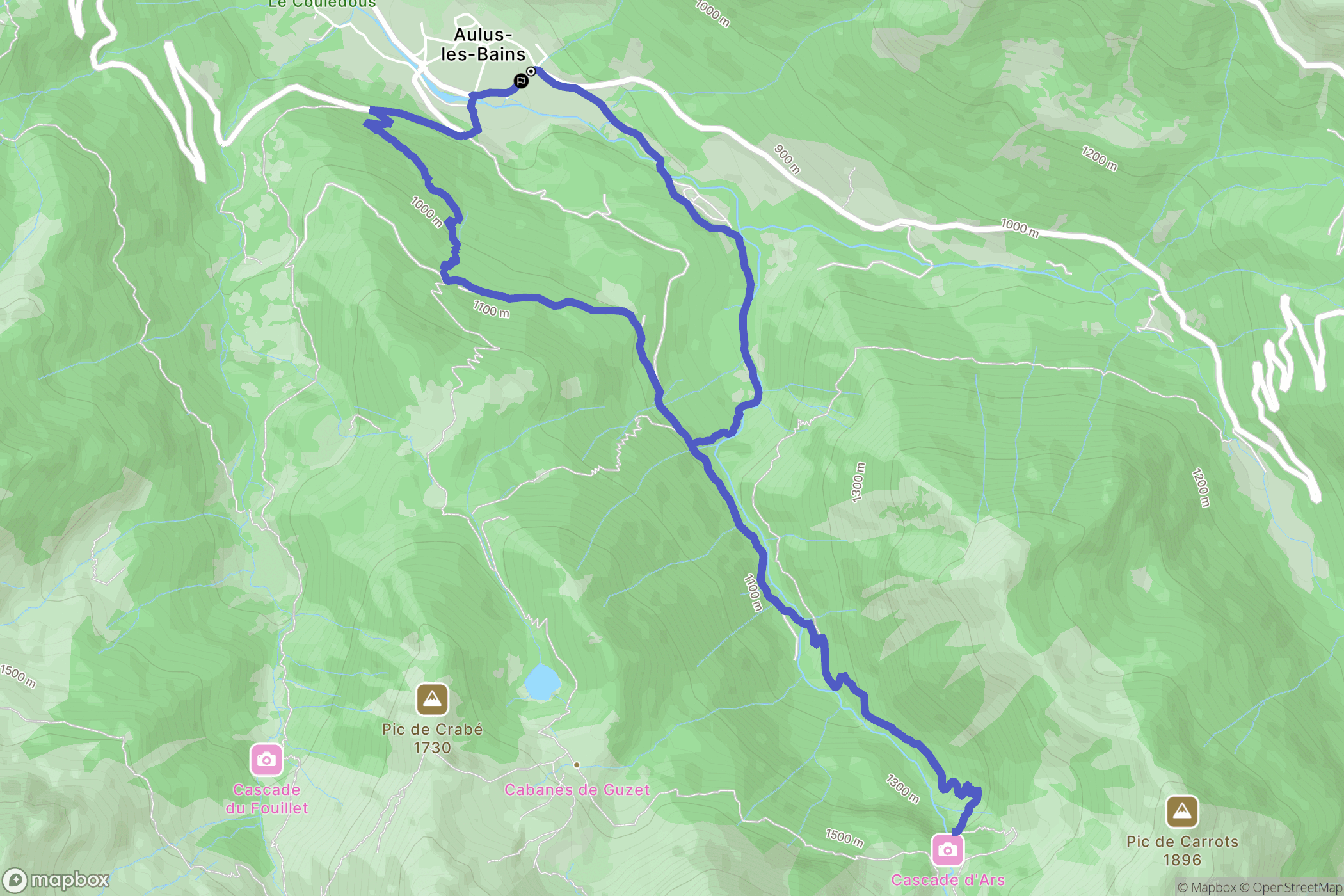 Aulus-les-Bains : carte du parcours de randonnée - France