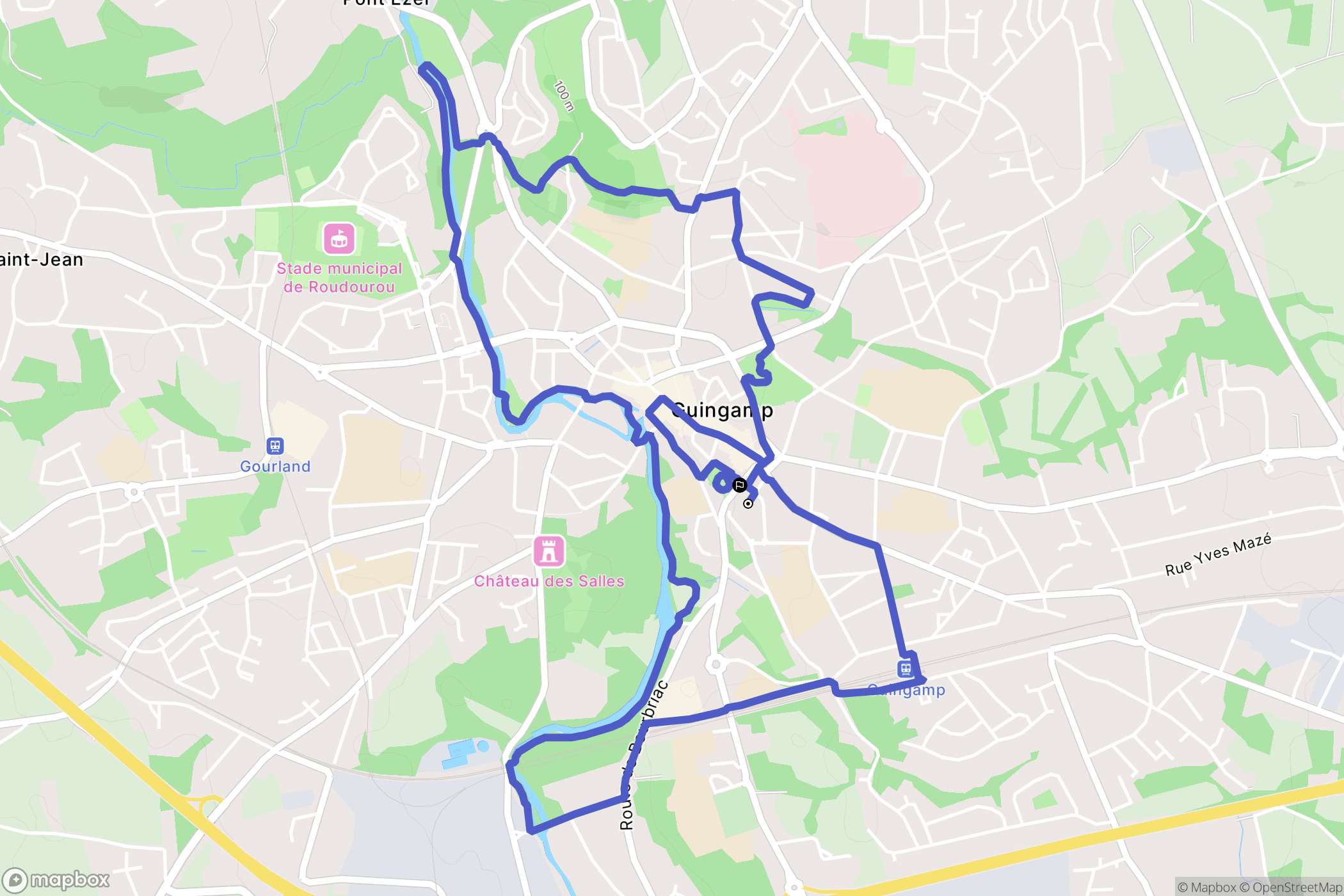 Guingamp : carte du parcours de randonnée - France