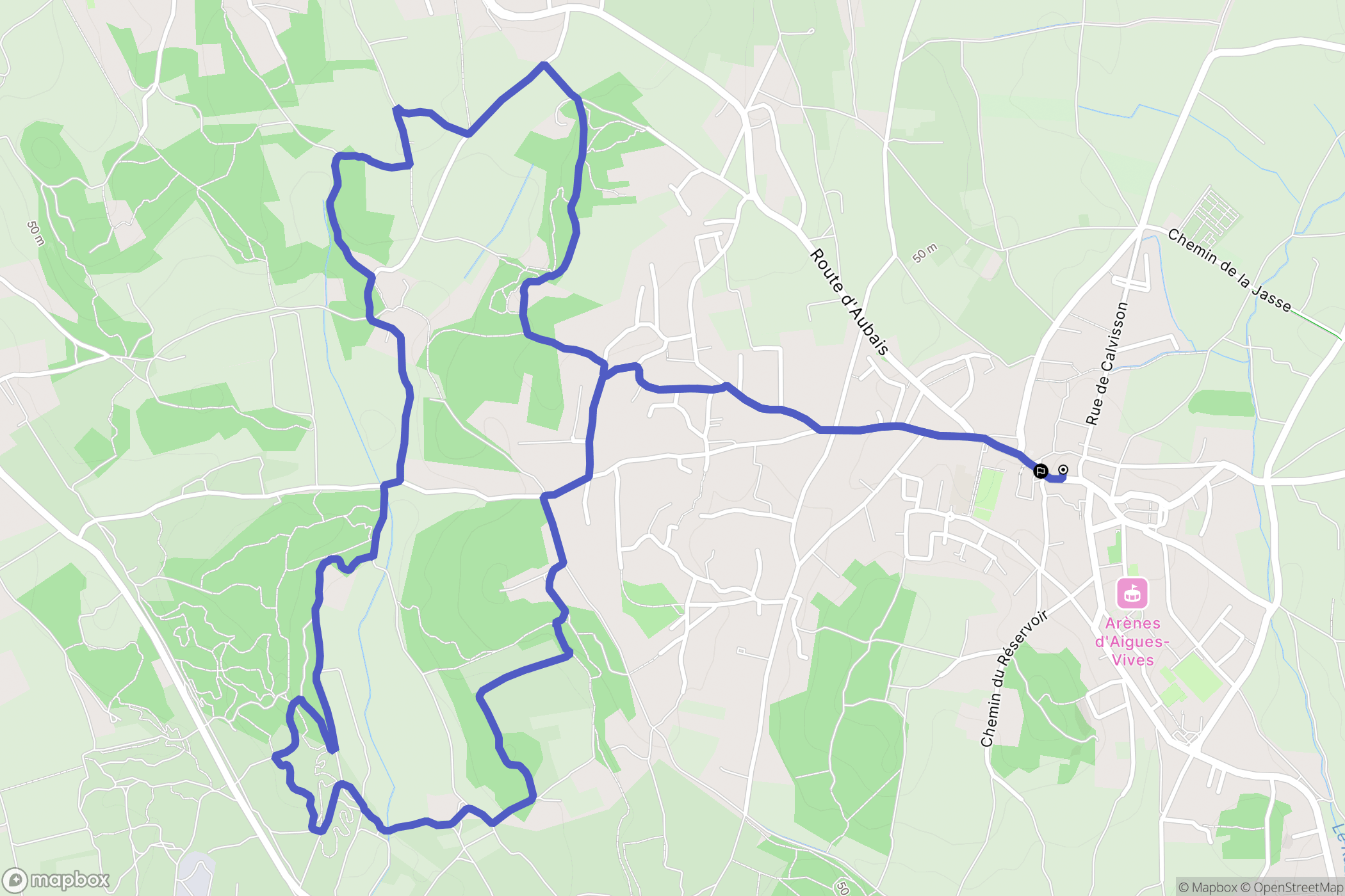 Aigues-Vives : carte du parcours de randonnée - France