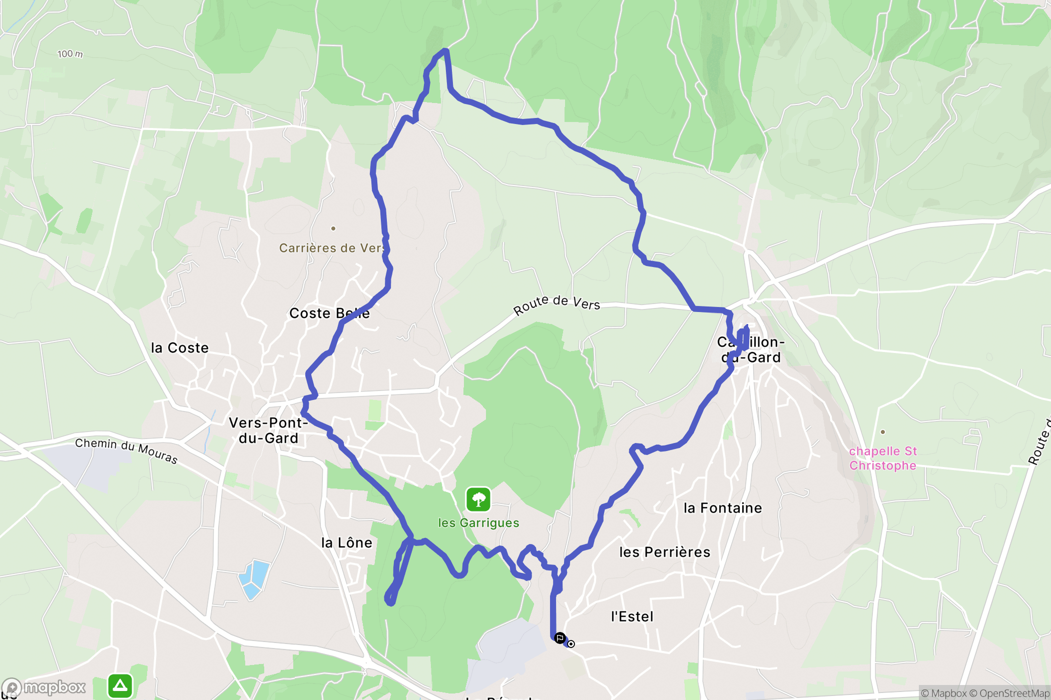 Castillon-du-Gard : carte du parcours de randonnée - France