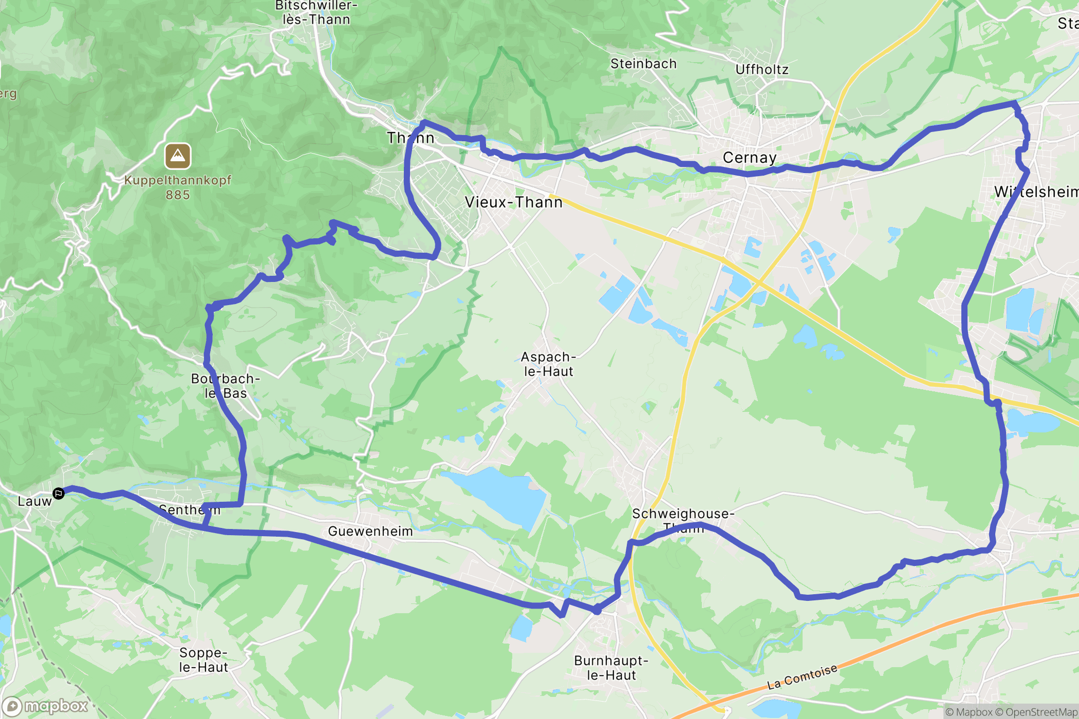Lauw : carte du parcours de randonnée - France