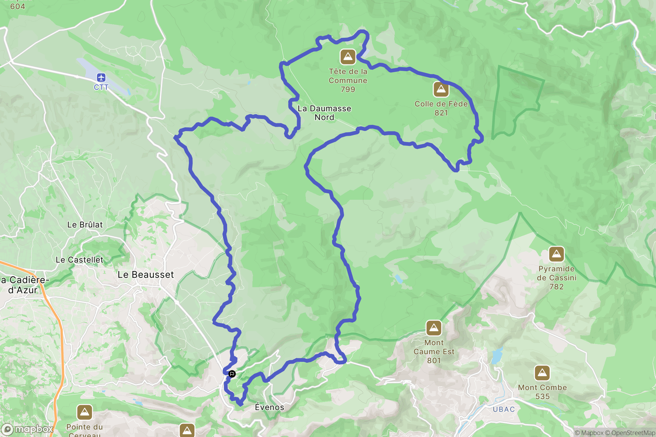 Évenos : carte du parcours de randonnée - France