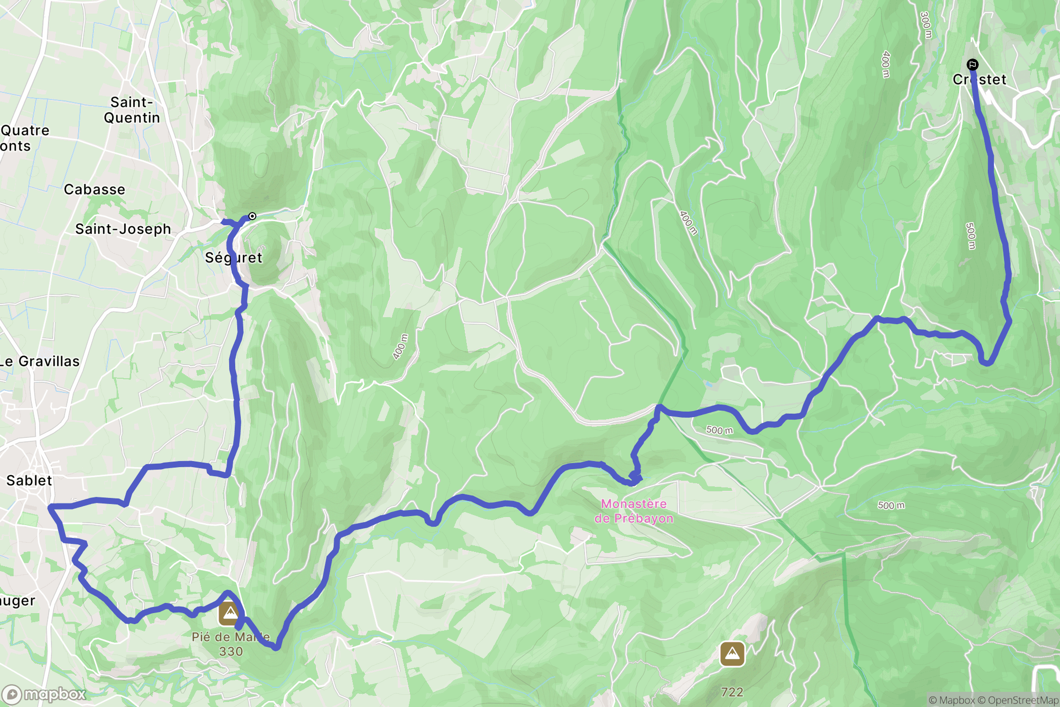 Seguret : carte du parcours de randonnée - France