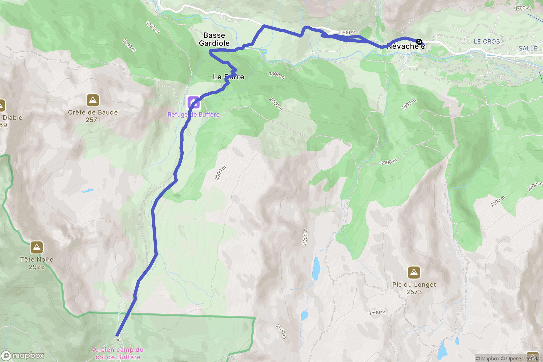 Névache : carte du parcours de randonnée - France
