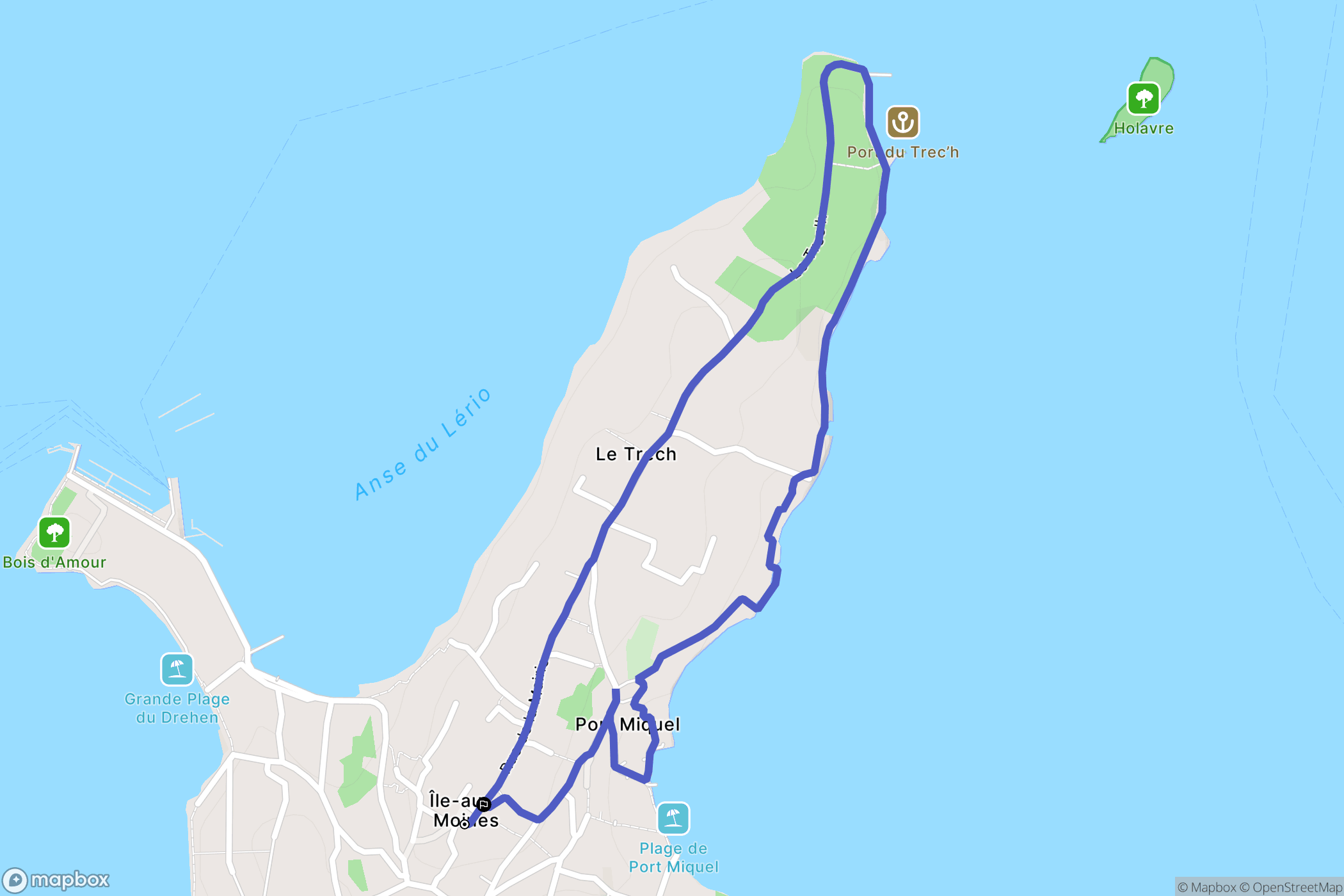 Île-aux-Moines : carte du parcours de randonnée - France