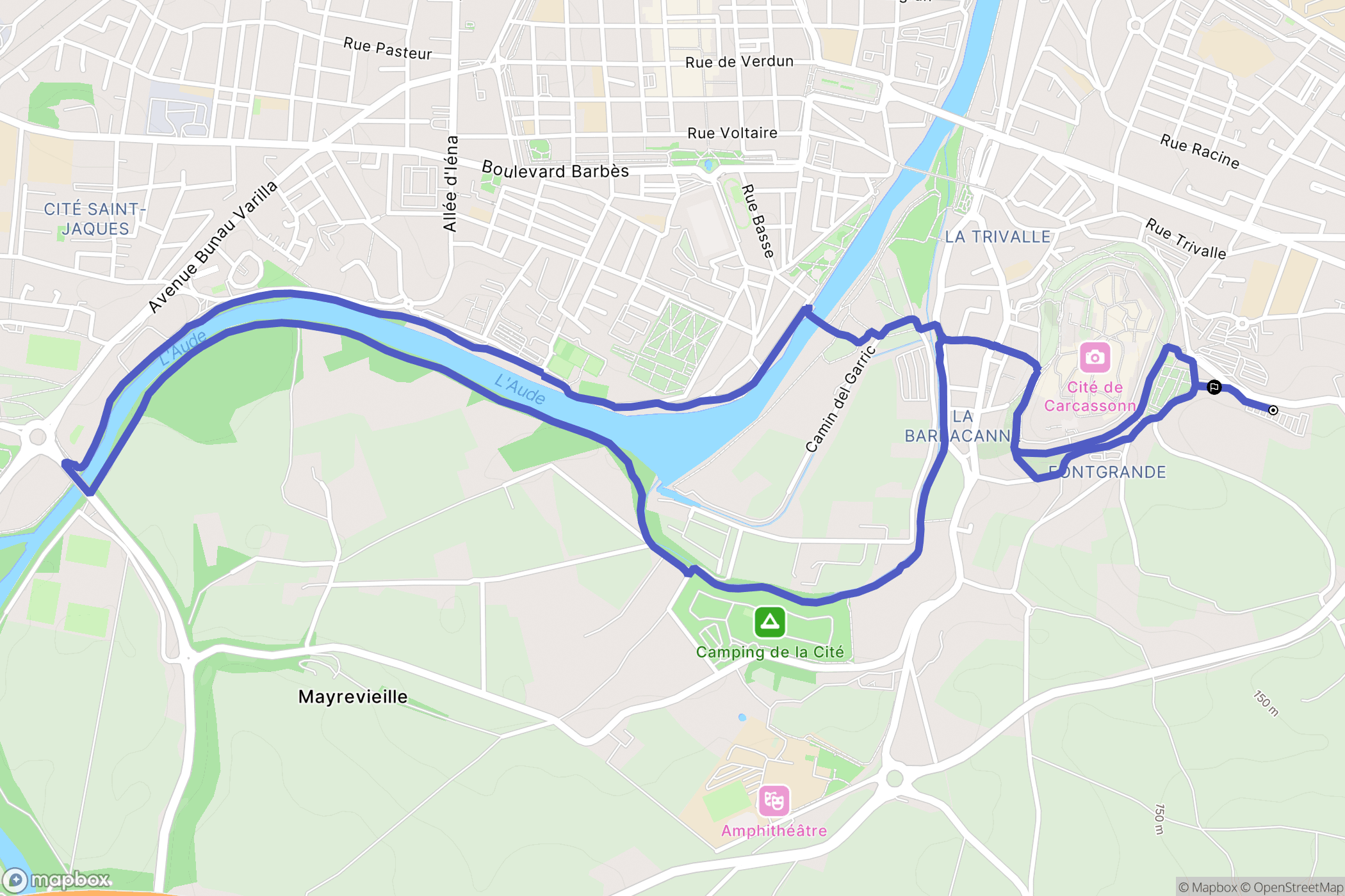 Carcassonne : carte du parcours de randonnée - France