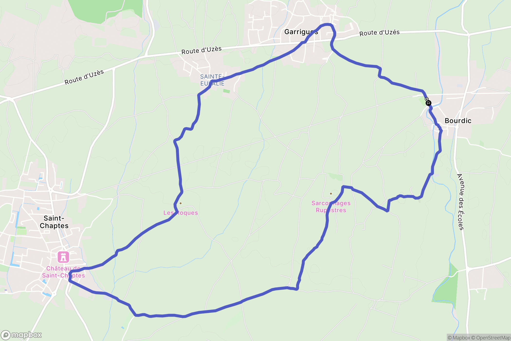 Bourdic : carte du parcours de randonnée - France