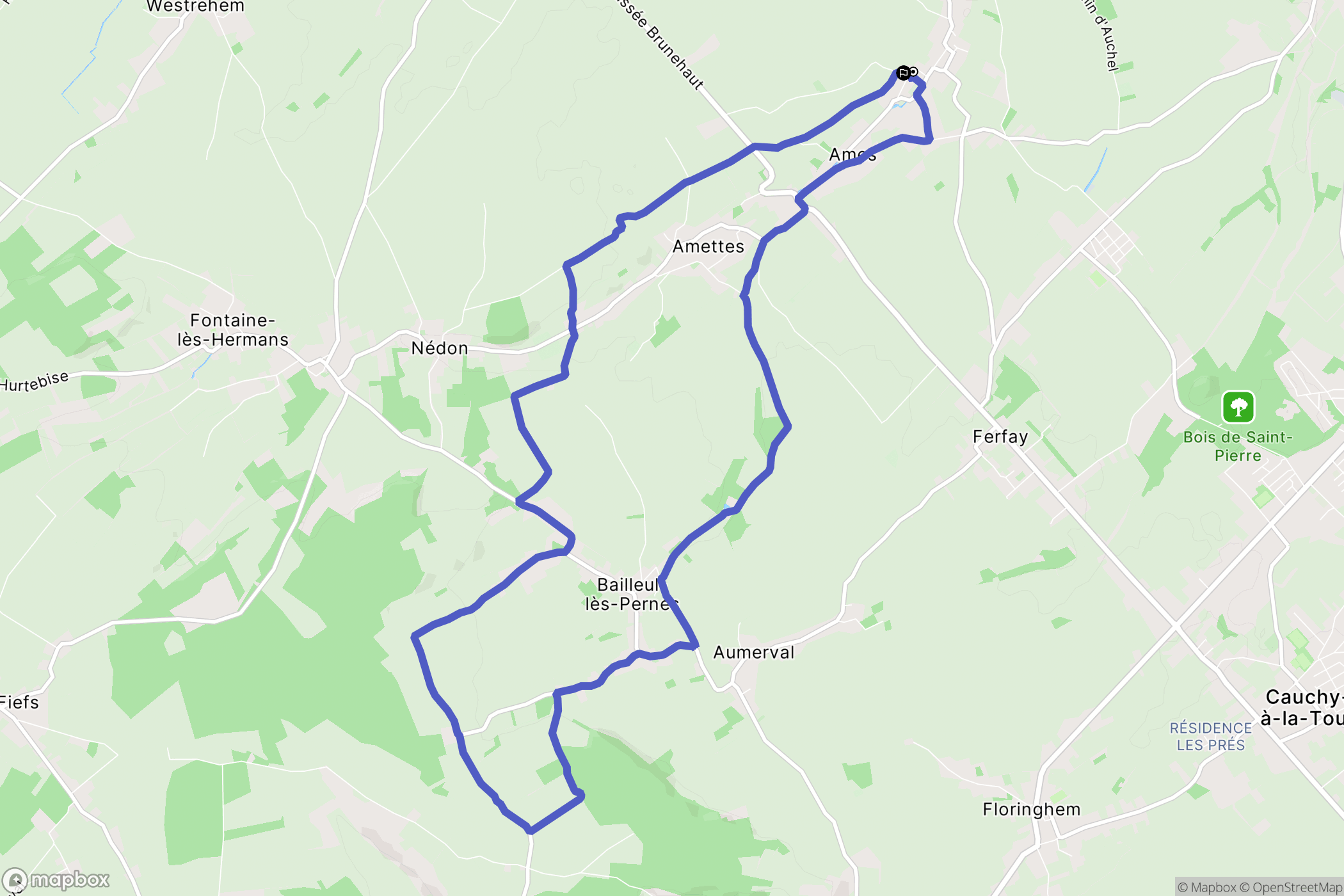 Ames : carte du parcours de randonnée - France