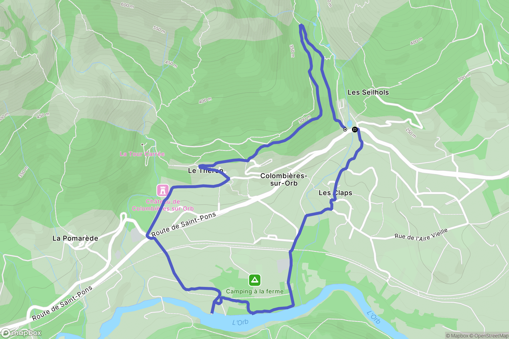 Colombières-sur-Orb : carte du parcours de randonnée - France