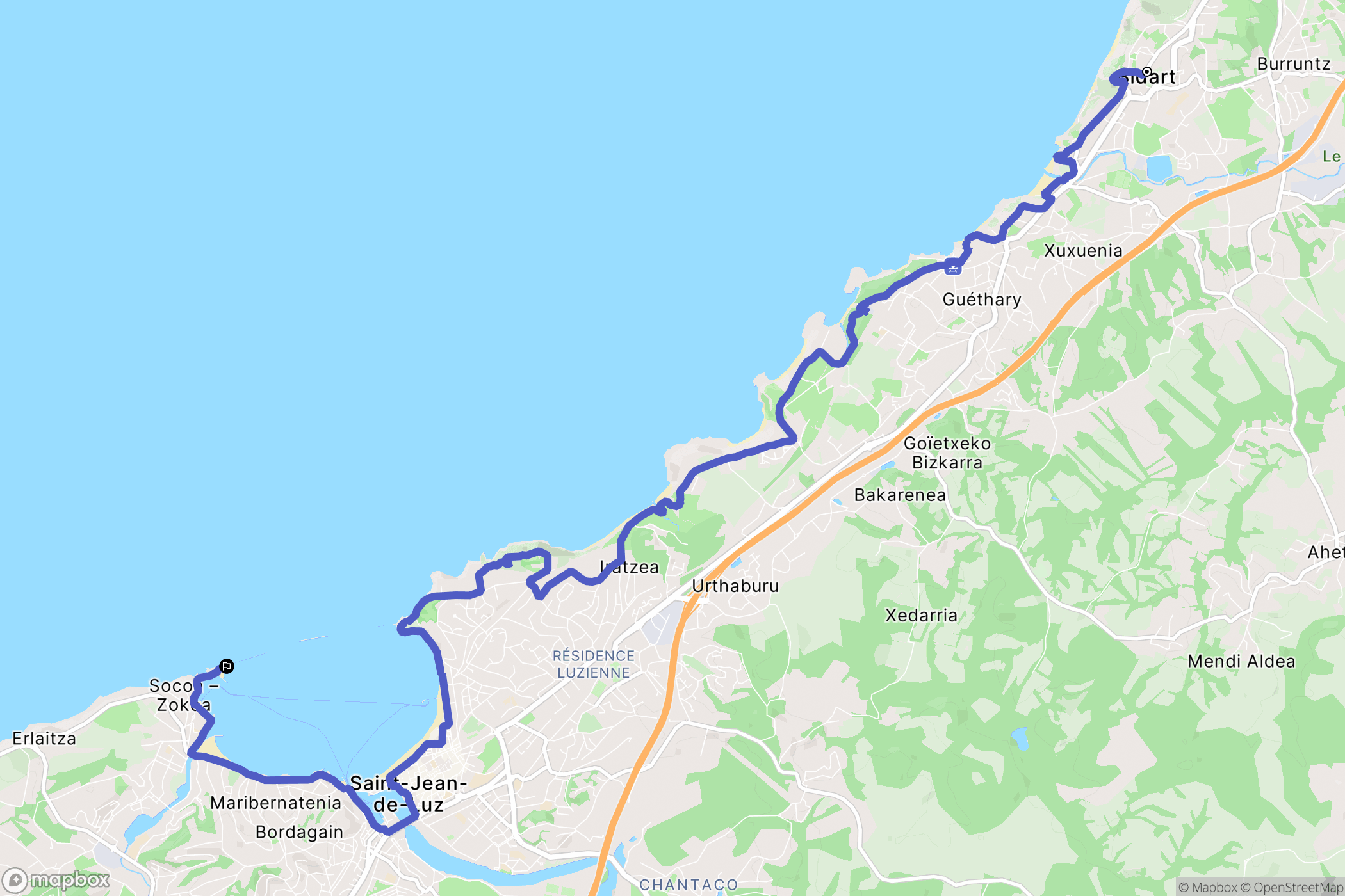 Bidart : carte du parcours de randonnée - France