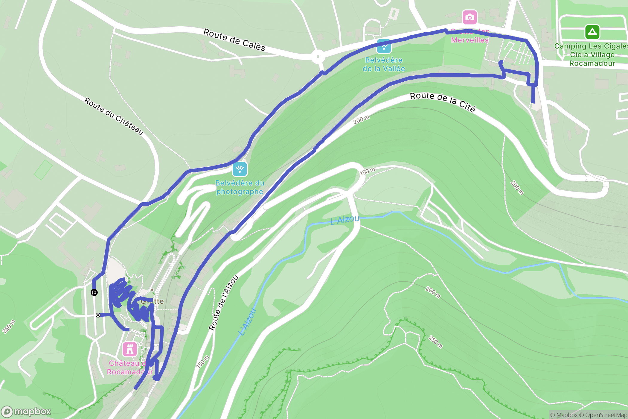 Rocamadour : carte du parcours de randonnée - France