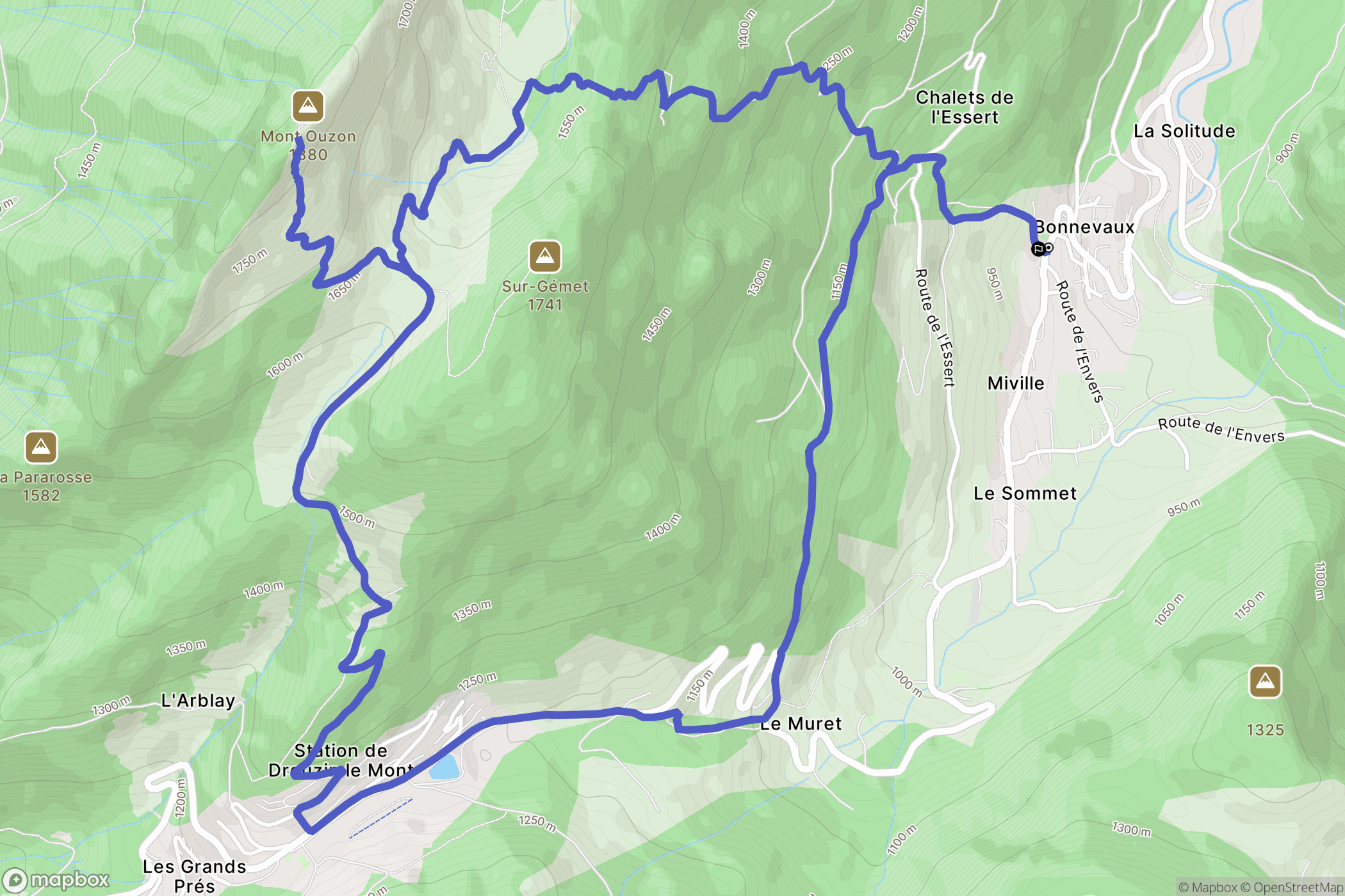 Bonnevaux : carte du parcours de randonnée - France